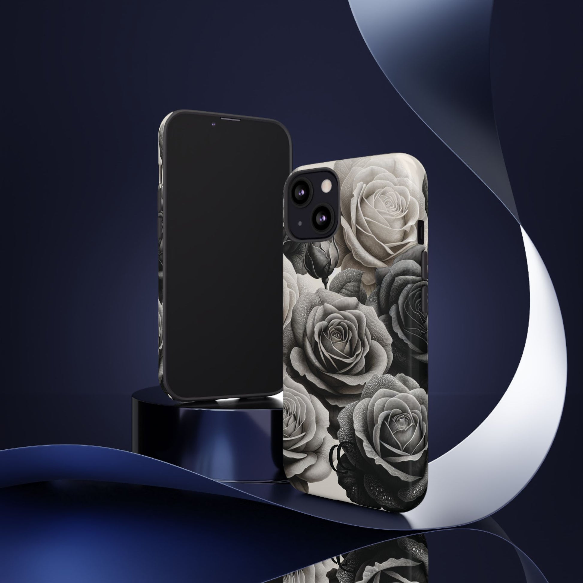 Elegant Floral Phone Case | Tough Cases with Black and White Roses | Stylish Gift for Her, iPhone Cover, Vintage Design