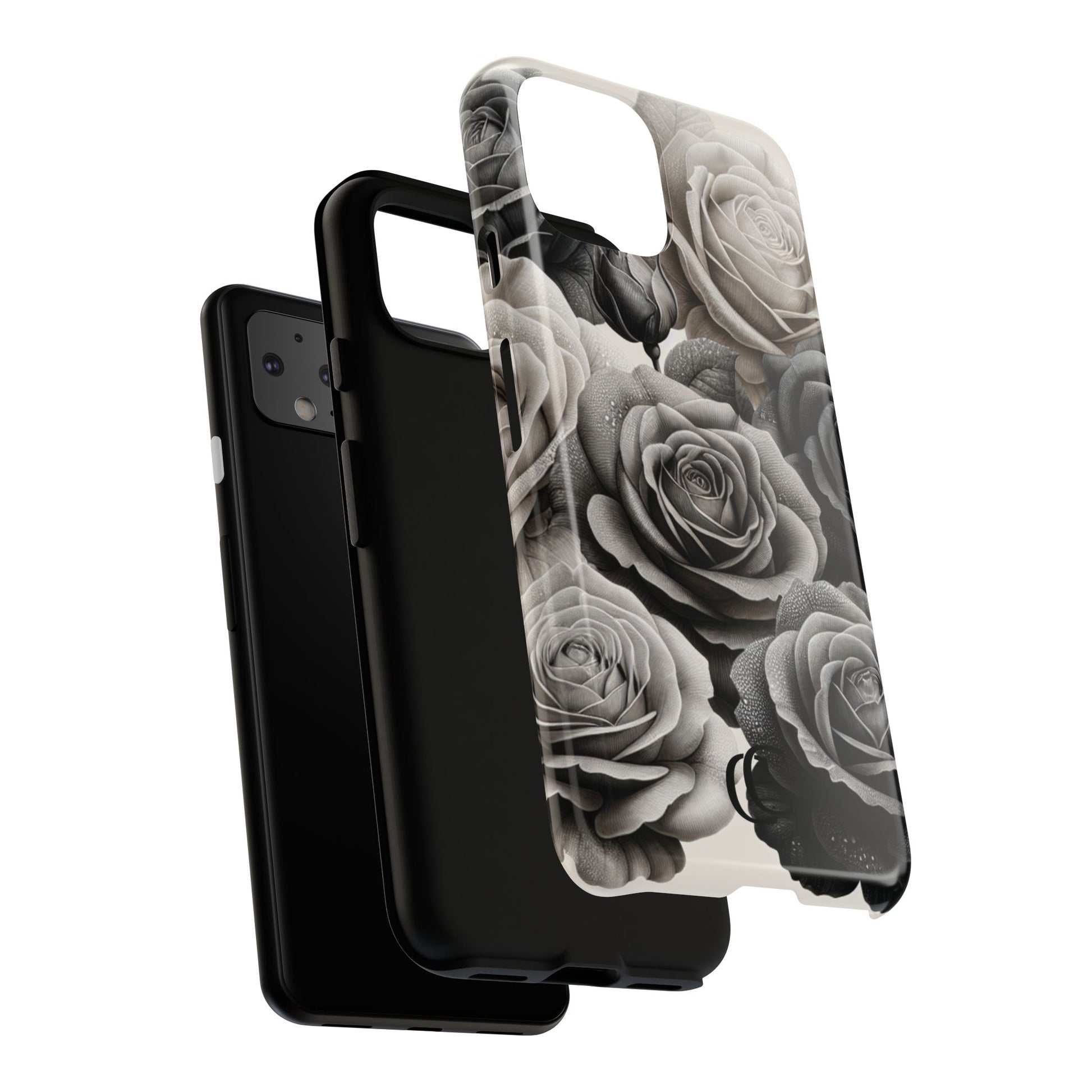 Elegant Floral Phone Case | Tough Cases with Black and White Roses | Stylish Gift for Her, Google Pixel Case, Vintage Design