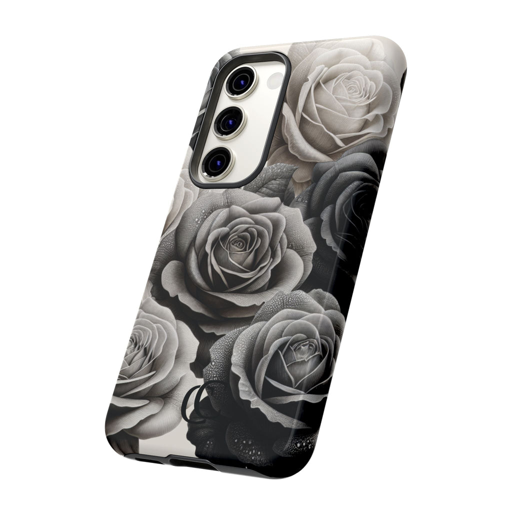Elegant Floral Phone Case | Tough Cases with Black and White Roses | Stylish Gift for Her, Samsung Case, Vintage Design