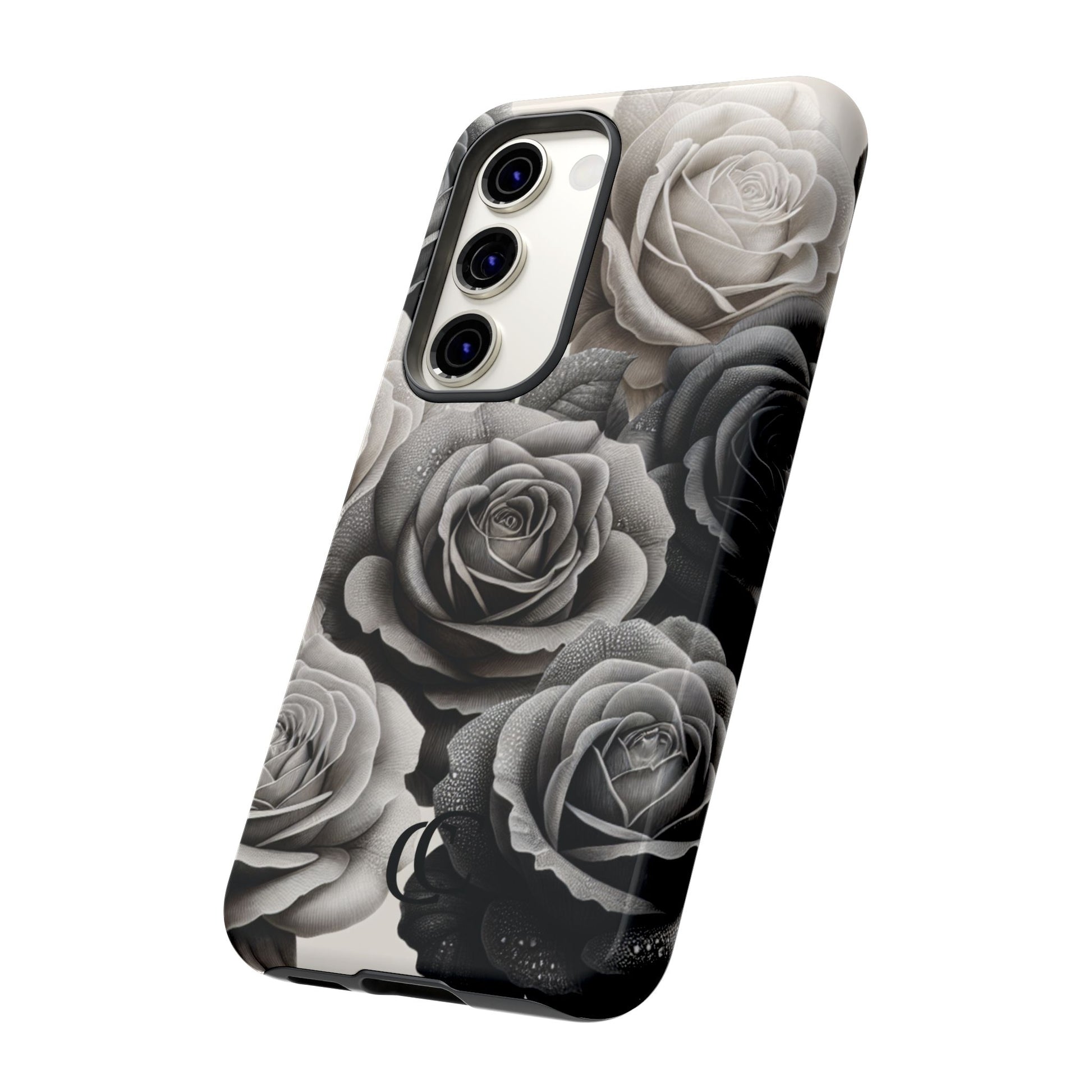 Elegant Floral Phone Case | Tough Cases with Black and White Roses | Stylish Gift for Her, Samsung Case, Vintage Design