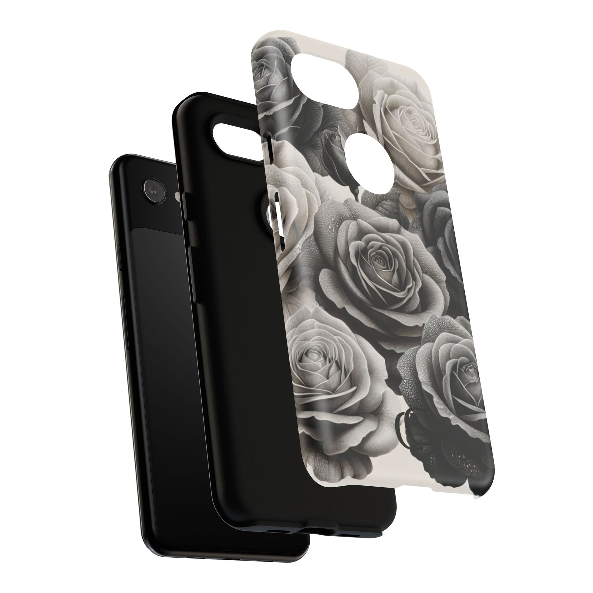 Elegant Floral Phone Case | Tough Cases with Black and White Roses | Stylish Gift for Her, Google Pixel Case, Vintage Design