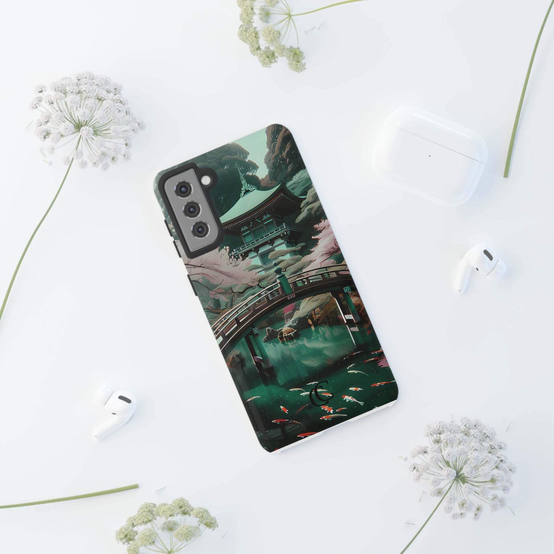 Nature-Inspired Phone Case, Aesthetic Phone Cover, Floral Case, Koi Pond Design, Gift for Nature Lovers