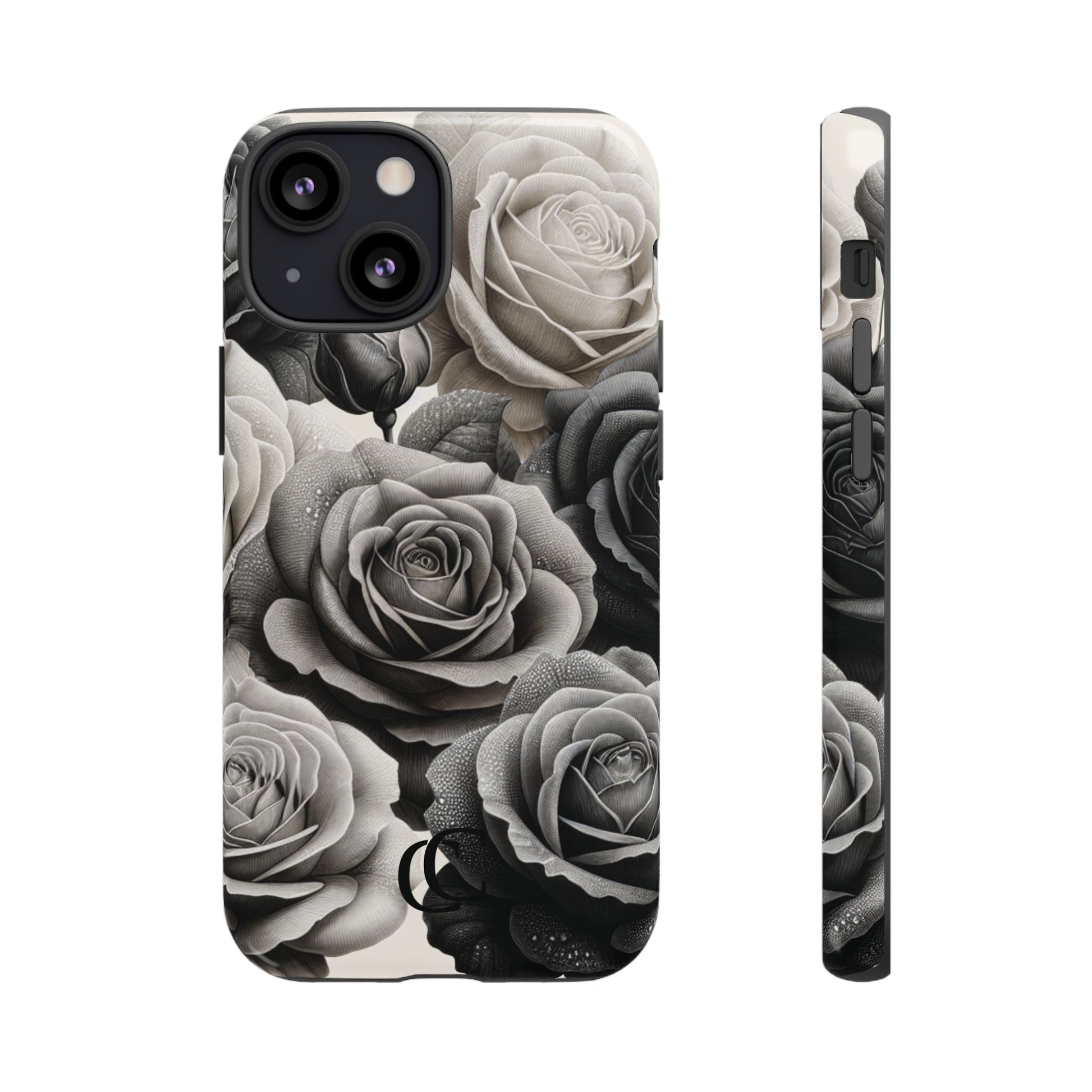 Elegant Floral Phone Case | Tough Cases with Black and White Roses | Stylish Gift for Her, iPhone Cover, Vintage Design