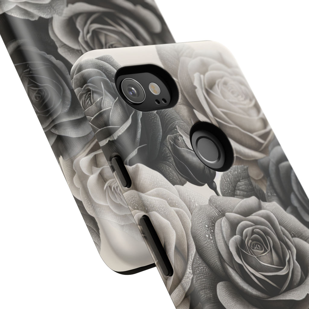 Elegant Floral Phone Case | Tough Cases with Black and White Roses | Stylish Gift for Her, Google Pixel Case, Vintage Design