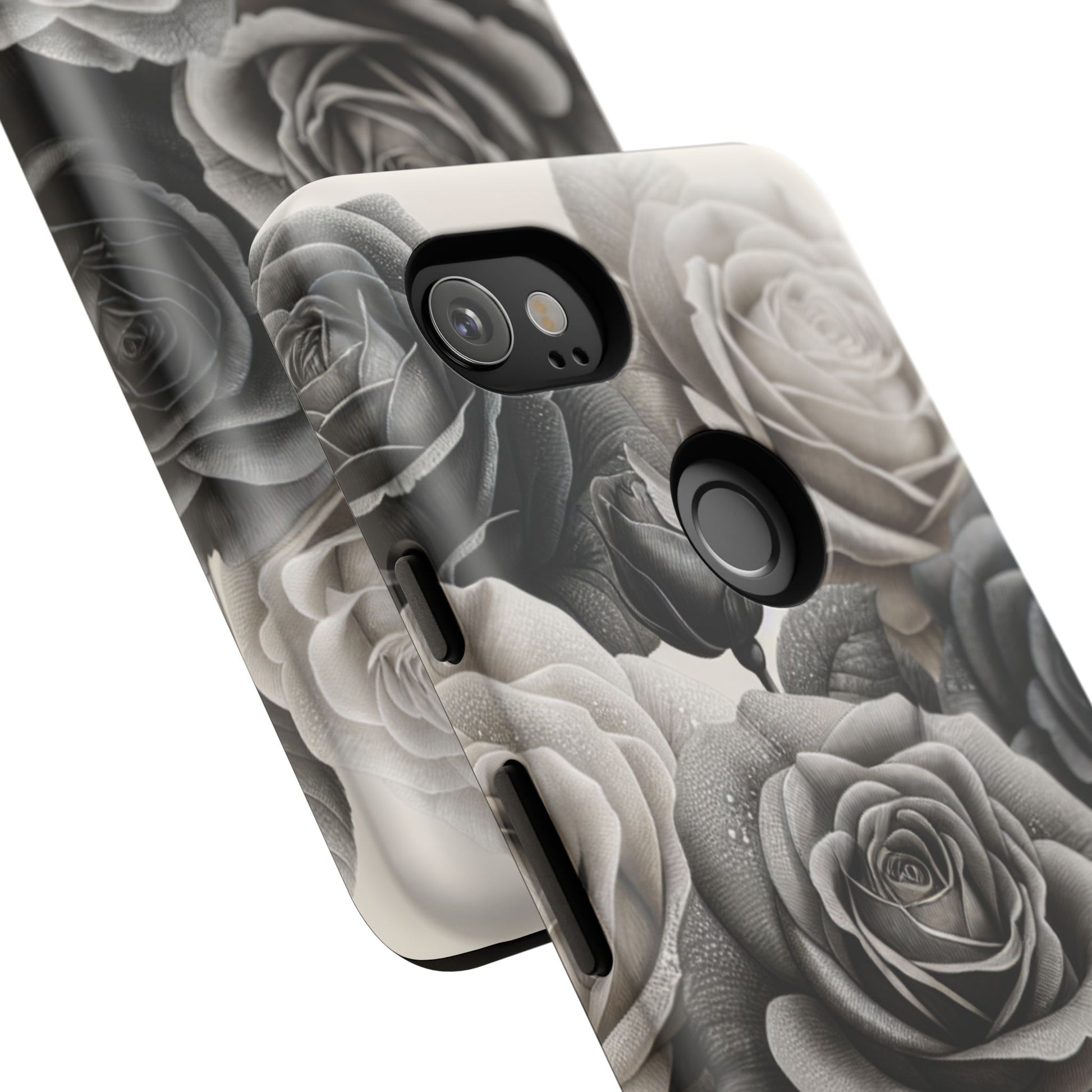 Elegant Floral Phone Case | Tough Cases with Black and White Roses | Stylish Gift for Her, Google Pixel Case, Vintage Design