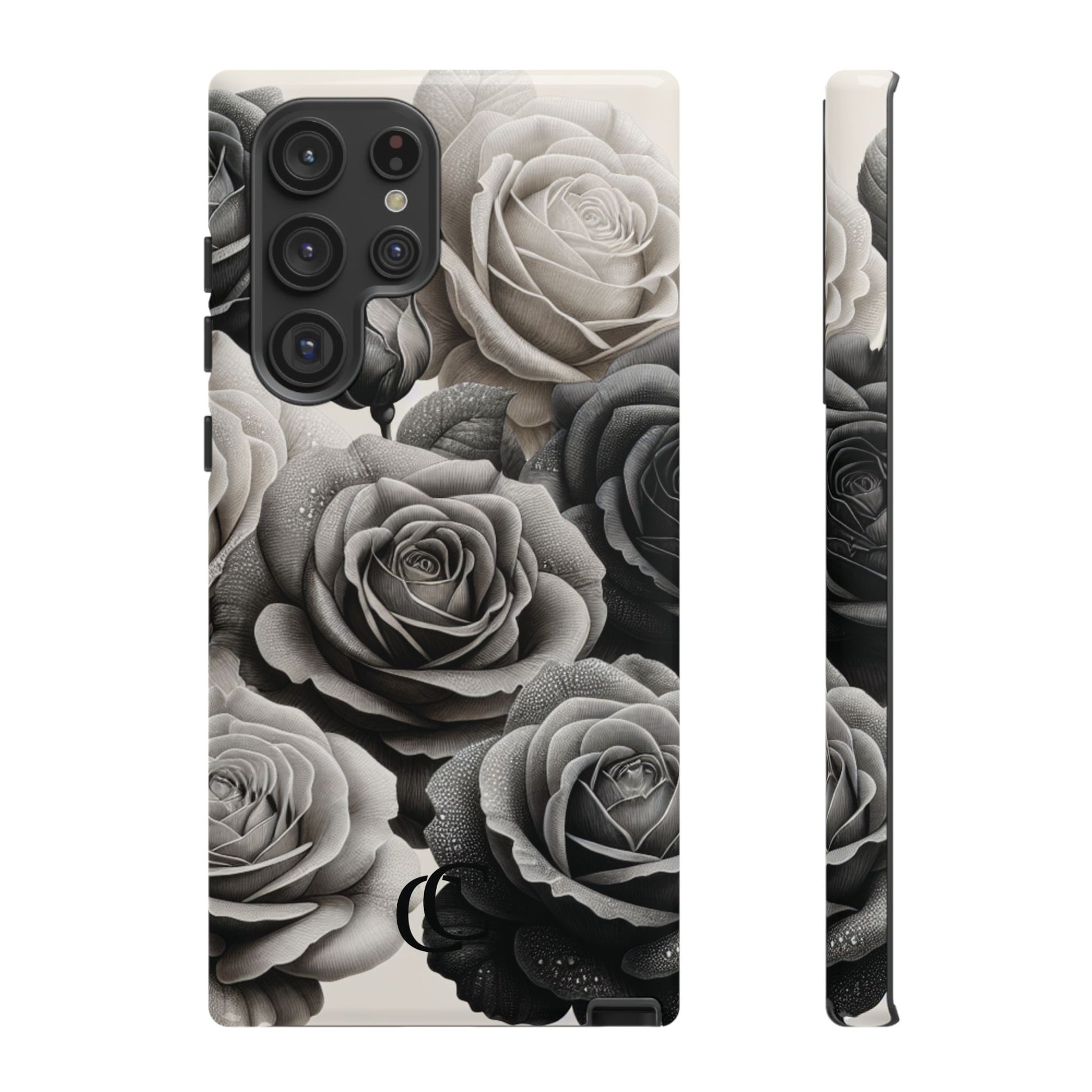 Elegant Floral Phone Case | Tough Cases with Black and White Roses | Stylish Gift for Her, Samsung Case, Vintage Design