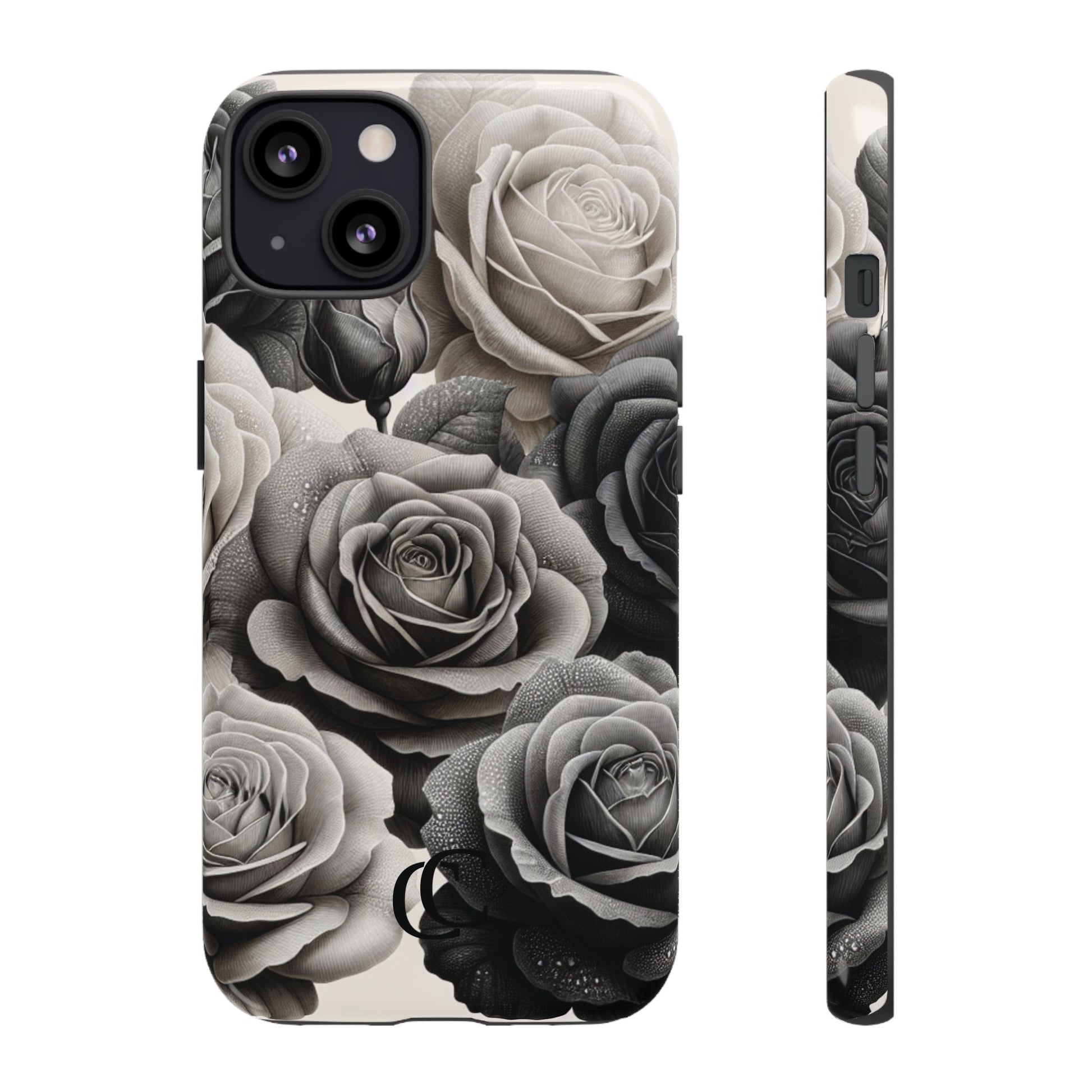 Elegant Floral Phone Case | Tough Cases with Black and White Roses | Stylish Gift for Her, iPhone Cover, Vintage Design