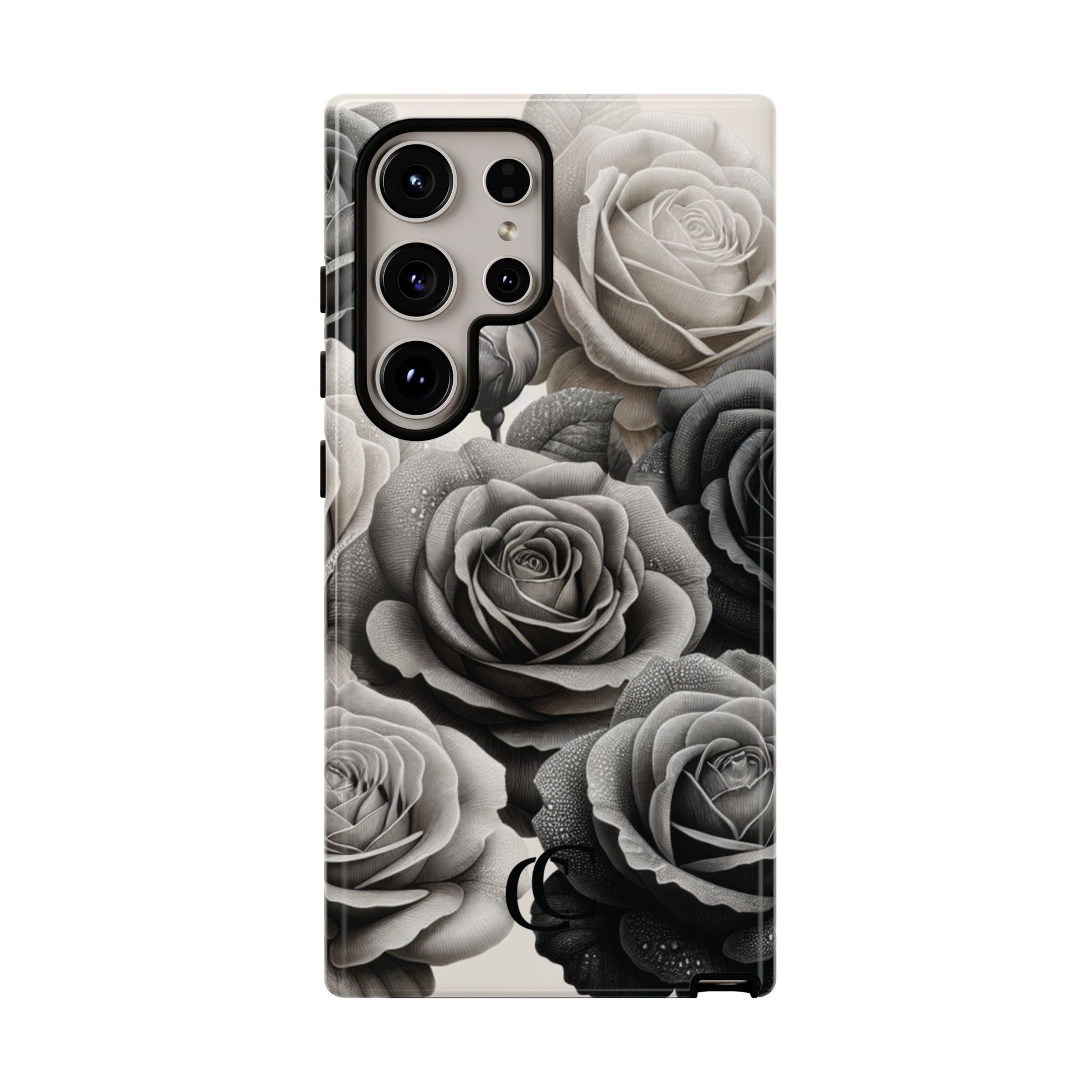 Elegant Floral Phone Case | Tough Cases with Black and White Roses | Stylish Gift for Her, Samsung Case, Vintage Design