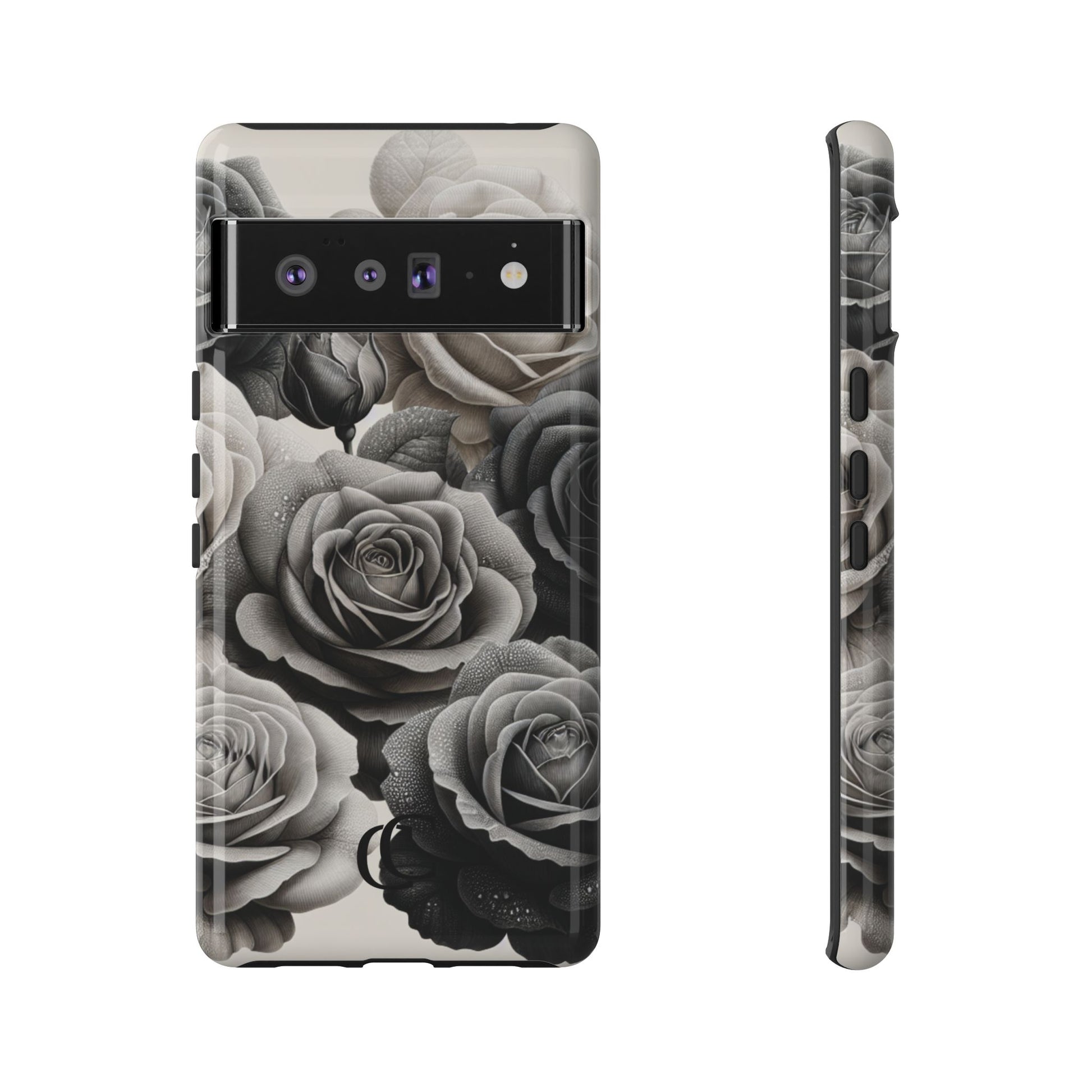 Elegant Floral Phone Case | Tough Cases with Black and White Roses | Stylish Gift for Her, Google Pixel Case, Vintage Design