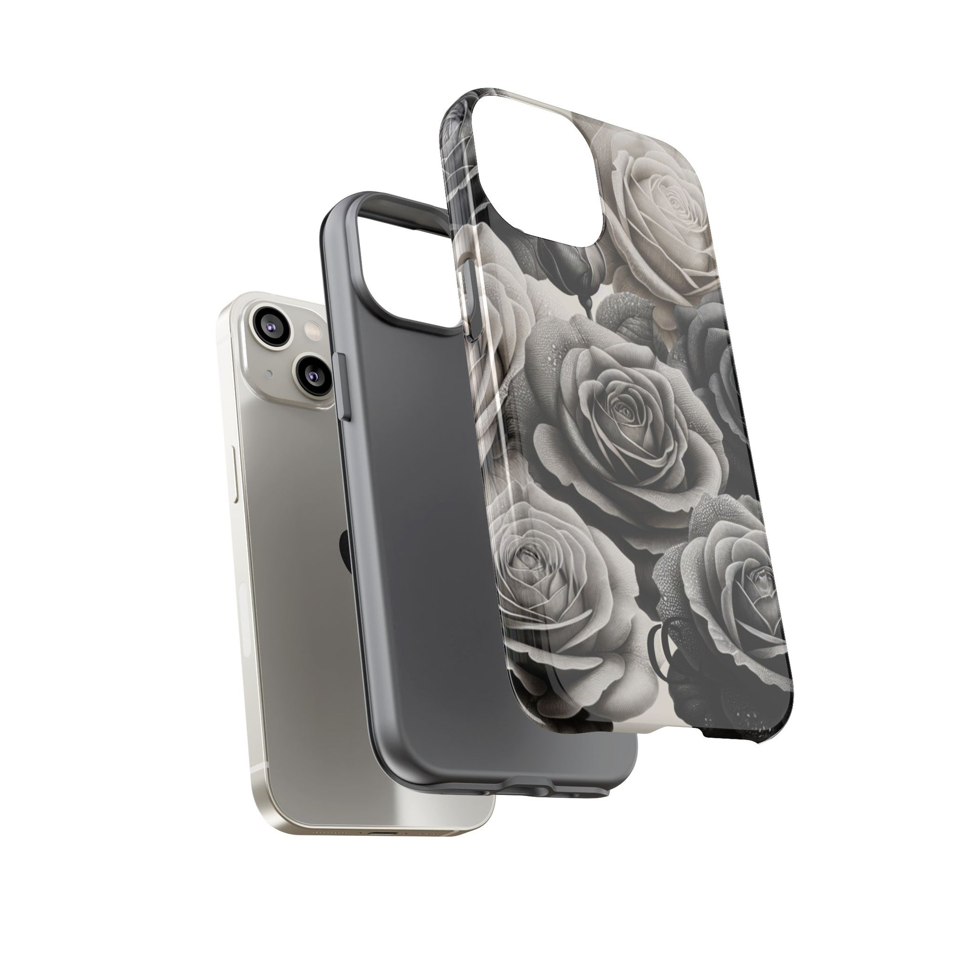 Elegant Floral Phone Case | Tough Cases with Black and White Roses | Stylish Gift for Her, iPhone Cover, Vintage Design