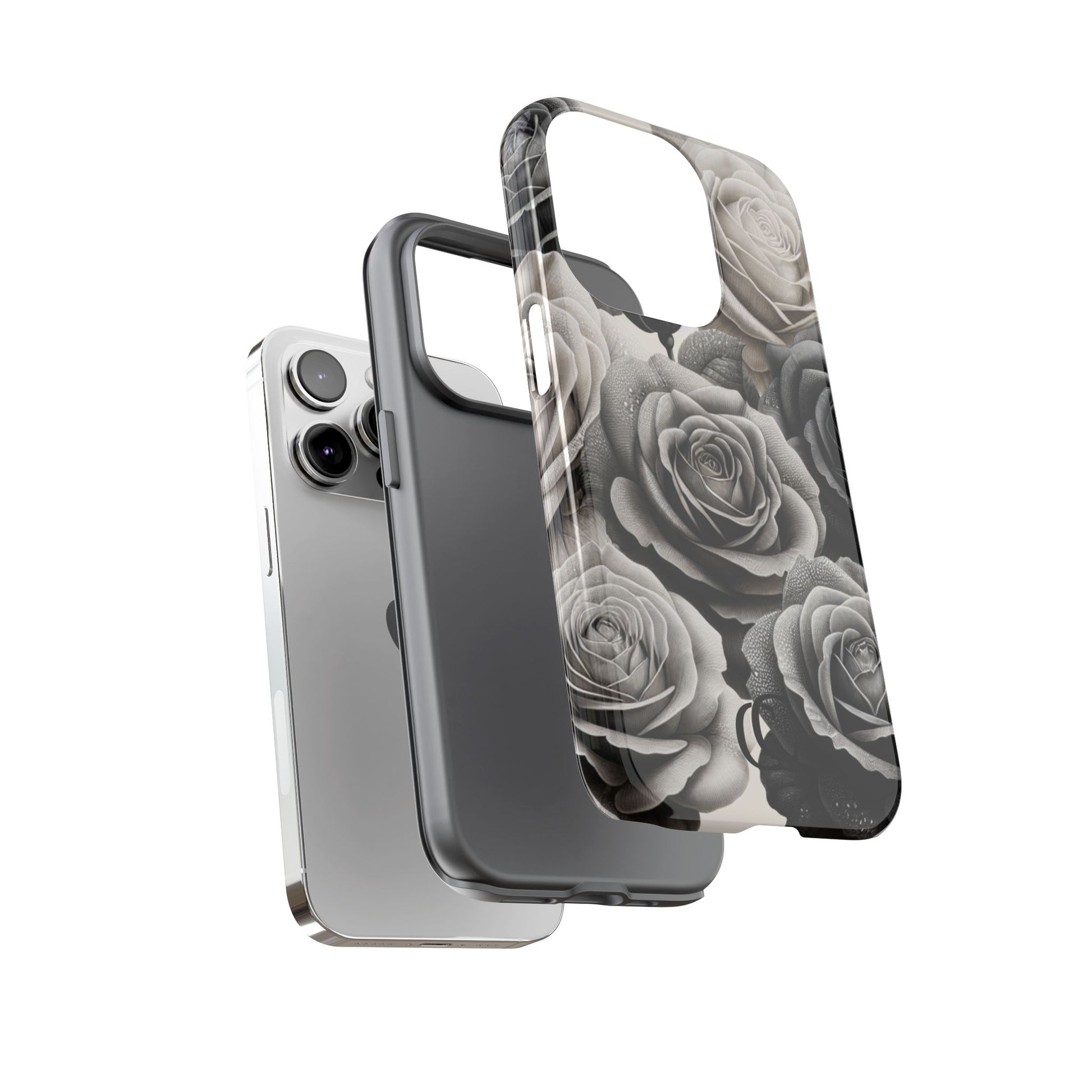 Elegant Floral Phone Case | Tough Cases with Black and White Roses | Stylish Gift for Her, iPhone Cover, Vintage Design
