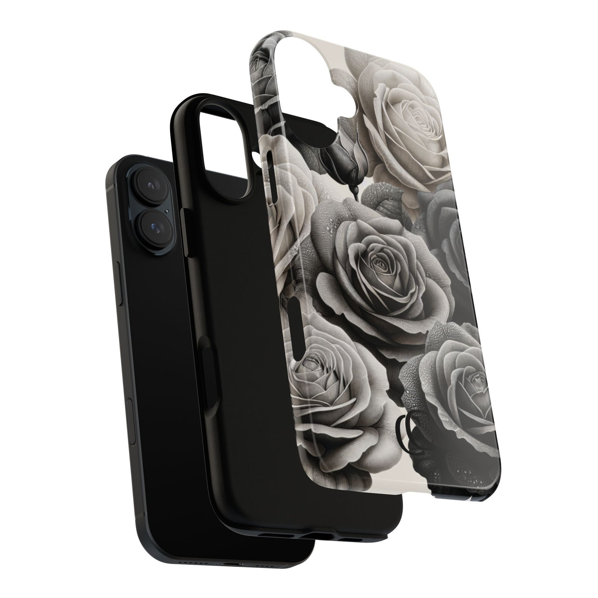 Elegant Floral Phone Case | Tough Cases with Black and White Roses | Stylish Gift for Her, iPhone Cover, Vintage Design