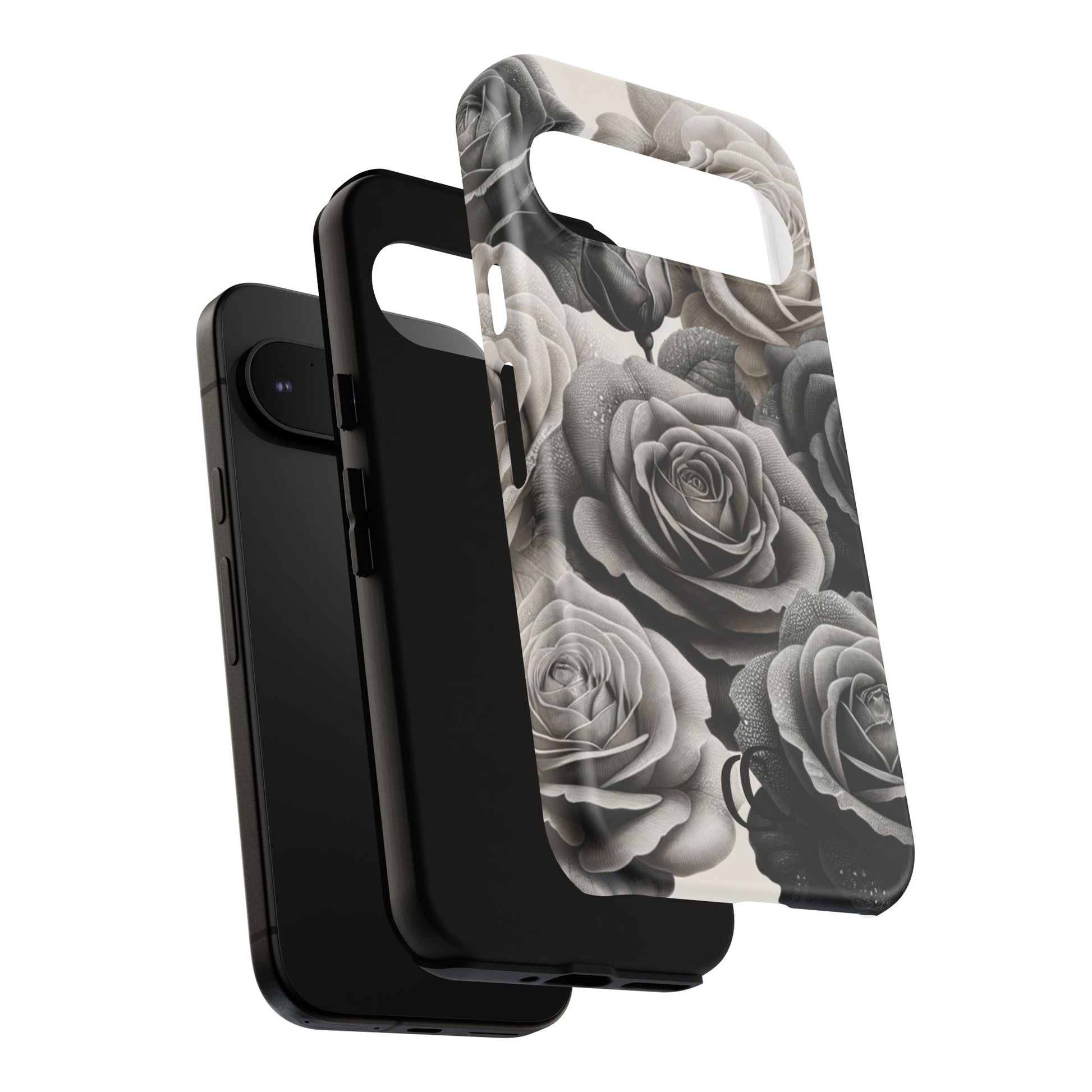 Elegant Floral Phone Case | Tough Cases with Black and White Roses | Stylish Gift for Her, Google Pixel Case, Vintage Design