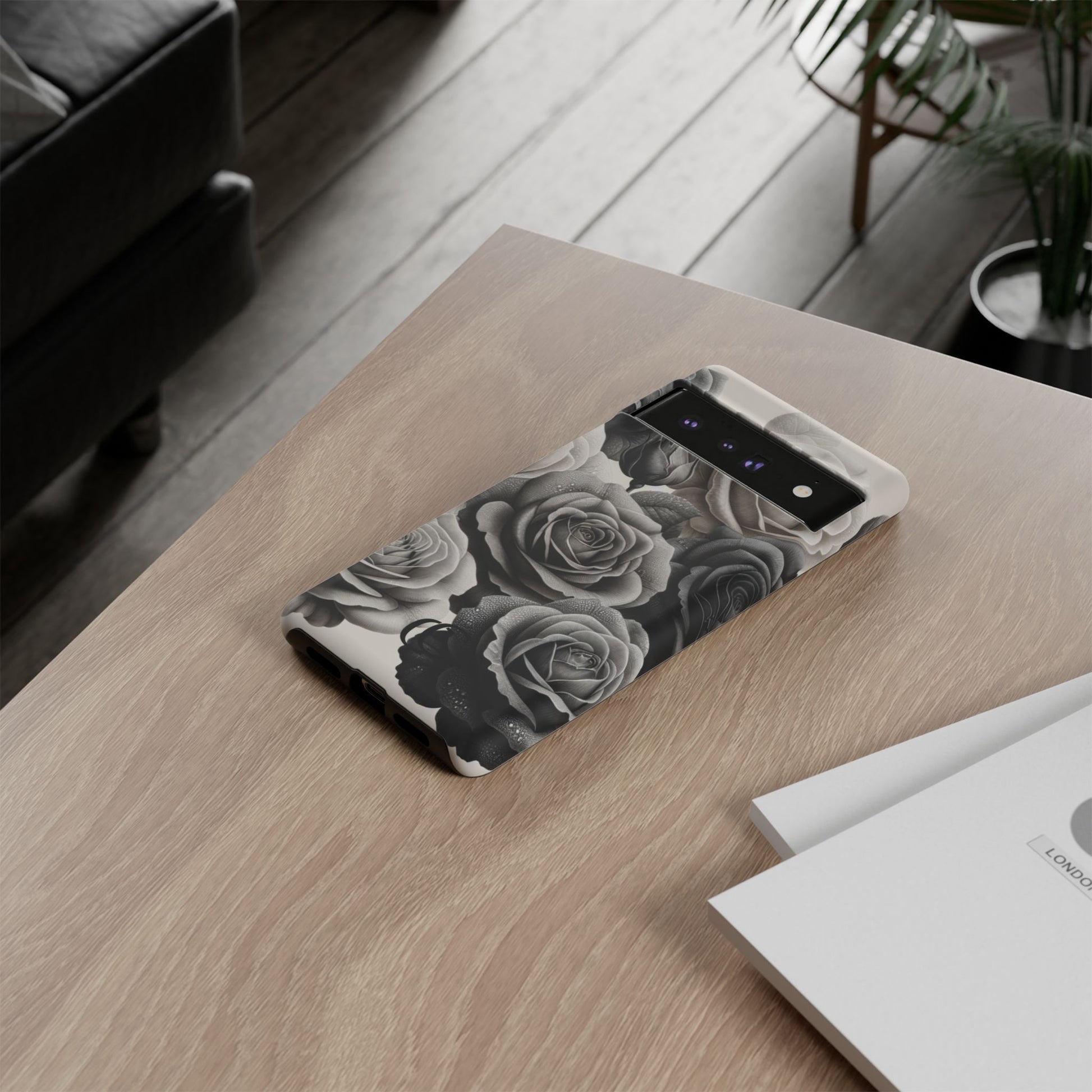 Elegant Floral Phone Case | Tough Cases with Black and White Roses | Stylish Gift for Her, Google Pixel Case, Vintage Design