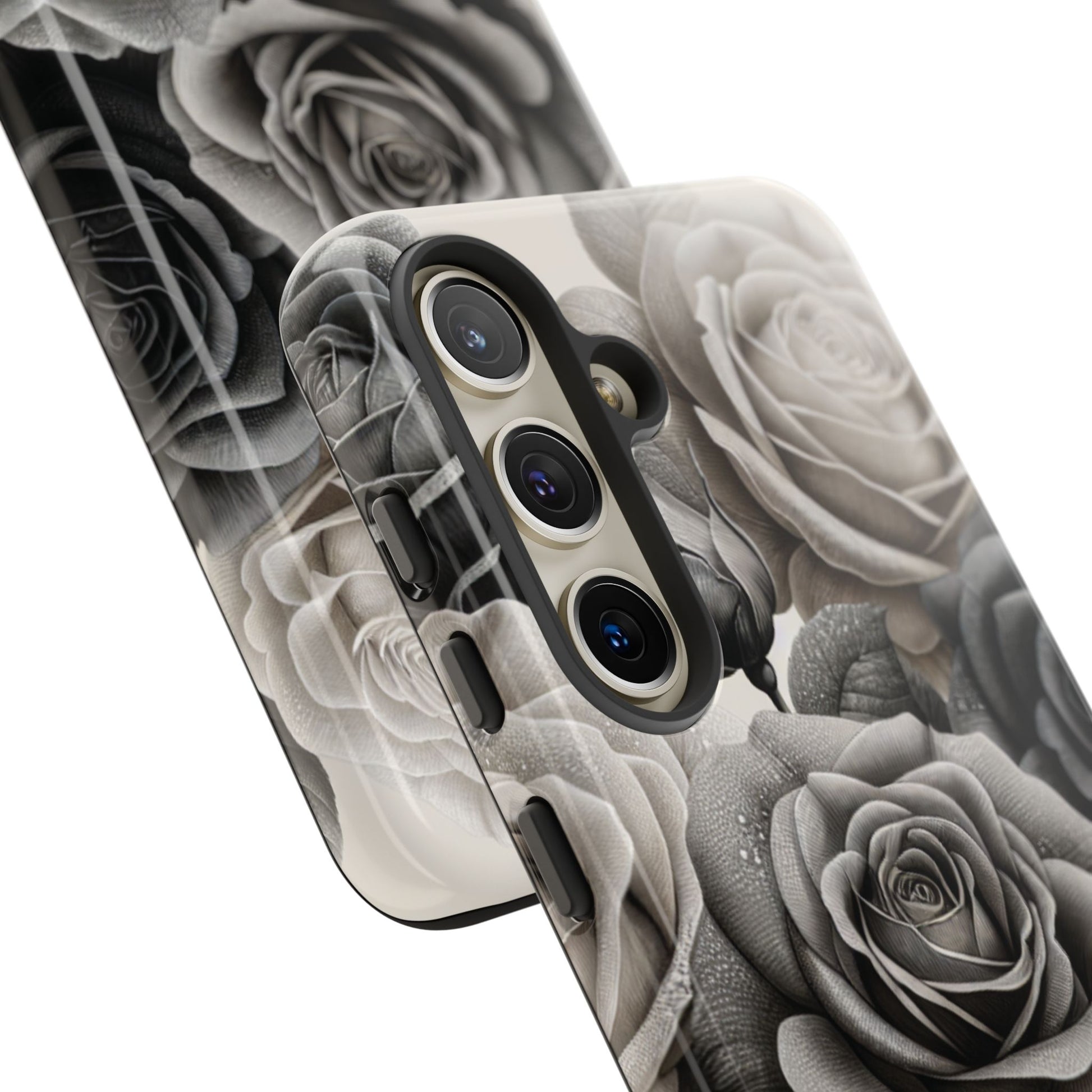 Elegant Floral Phone Case | Tough Cases with Black and White Roses | Stylish Gift for Her, Samsung Case, Vintage Design