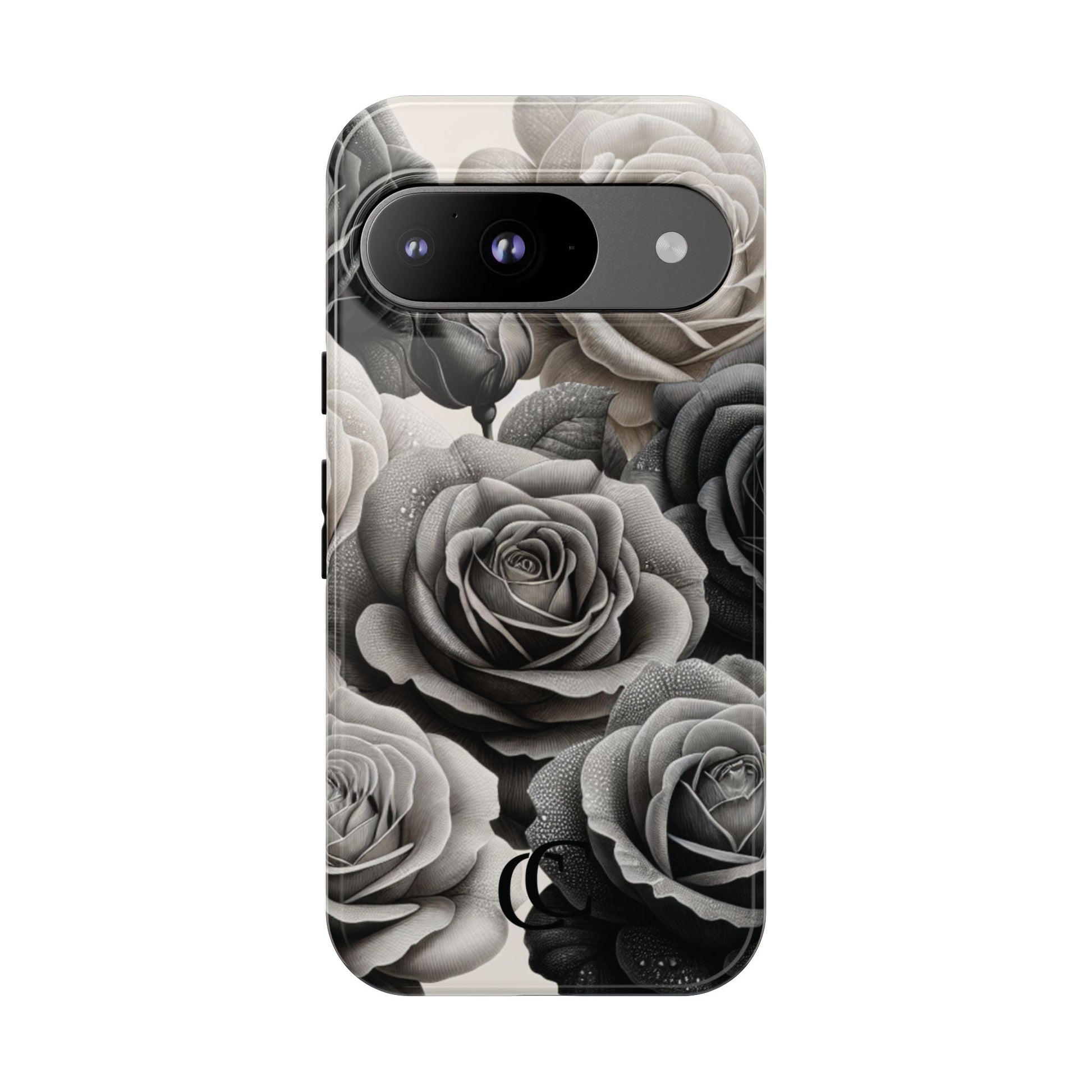 Elegant Floral Phone Case | Tough Cases with Black and White Roses | Stylish Gift for Her, Google Pixel Case, Vintage Design
