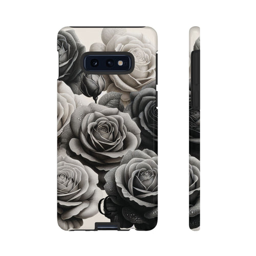Elegant Floral Phone Case | Tough Cases with Black and White Roses | Stylish Gift for Her, Samsung Case, Vintage Design