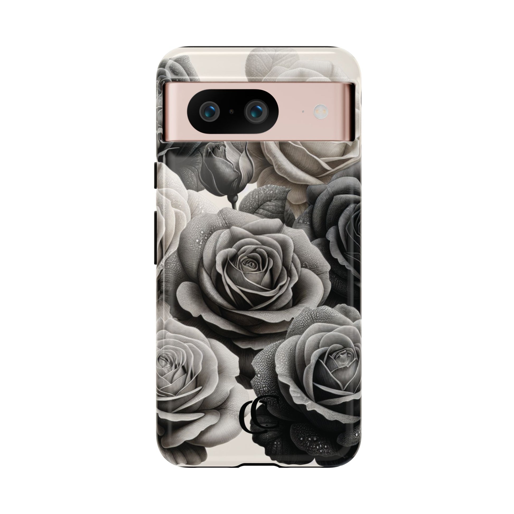 Elegant Floral Phone Case | Tough Cases with Black and White Roses | Stylish Gift for Her, Google Pixel Case, Vintage Design