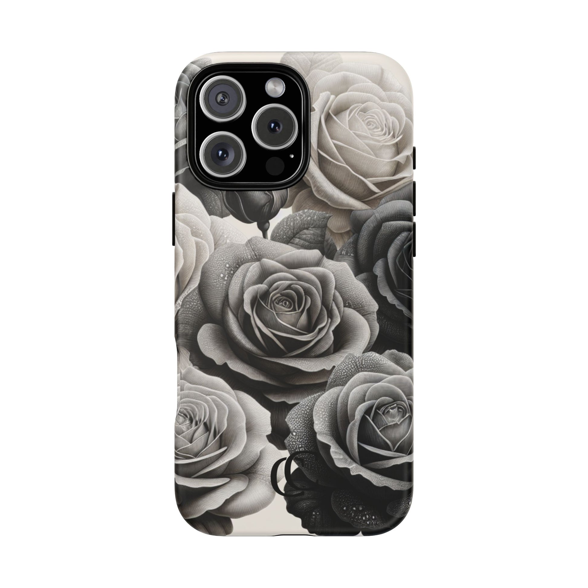 Elegant Floral Phone Case | Tough Cases with Black and White Roses | Stylish Gift for Her, iPhone Cover, Vintage Design