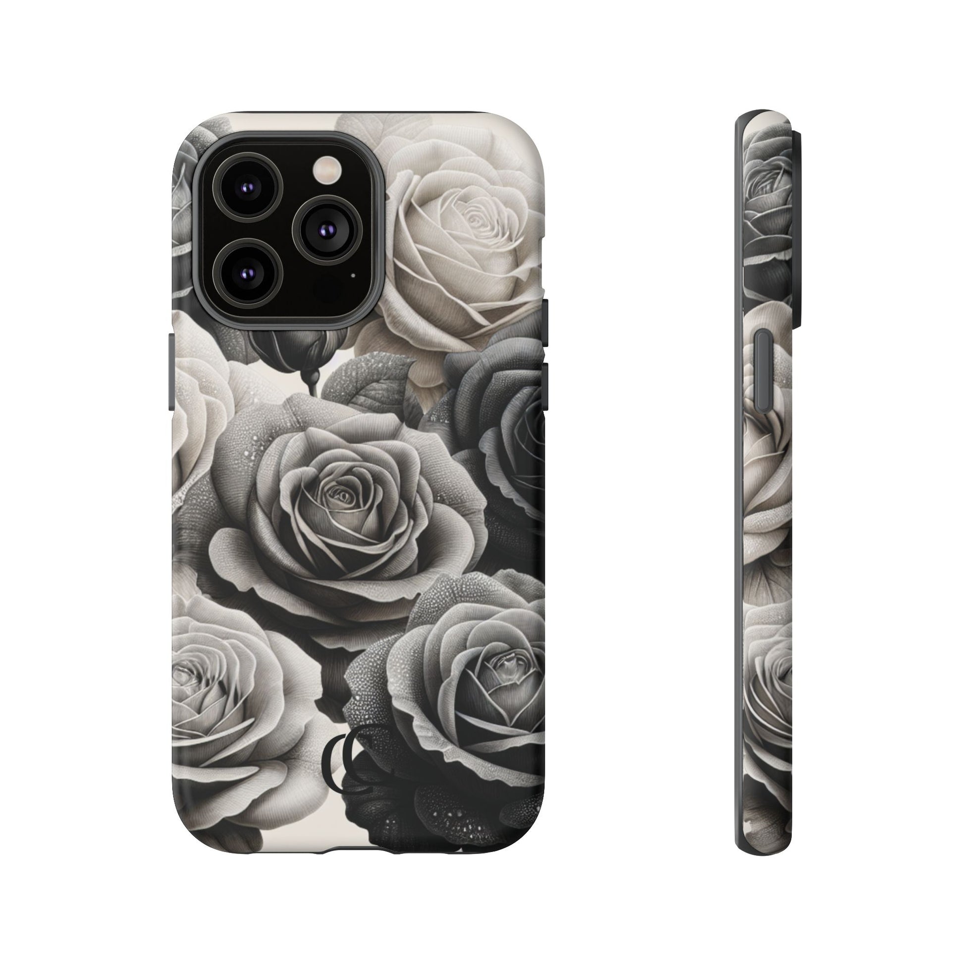 Elegant Floral Phone Case | Tough Cases with Black and White Roses | Stylish Gift for Her, iPhone Cover, Vintage Design