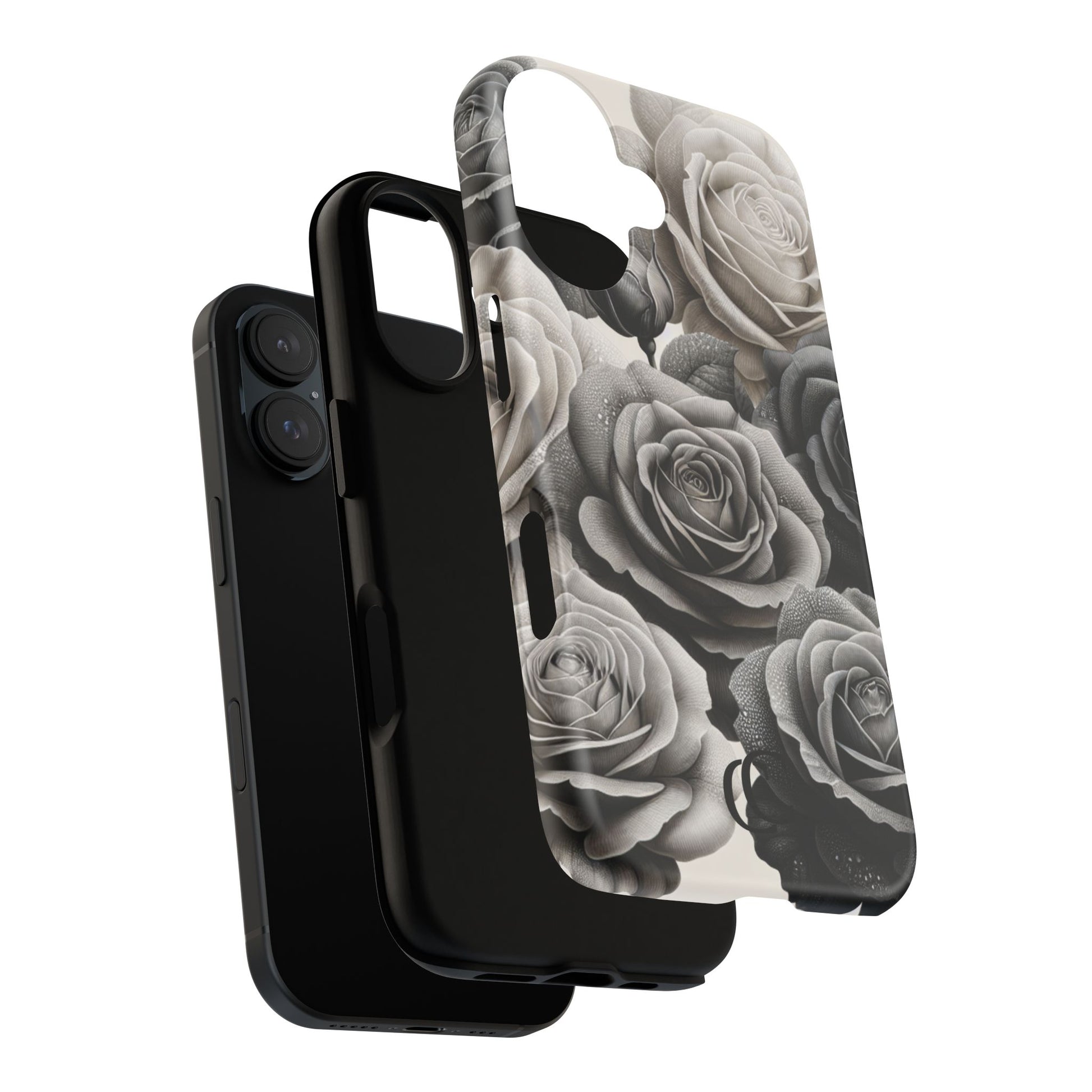 Elegant Floral Phone Case | Tough Cases with Black and White Roses | Stylish Gift for Her, iPhone Cover, Vintage Design