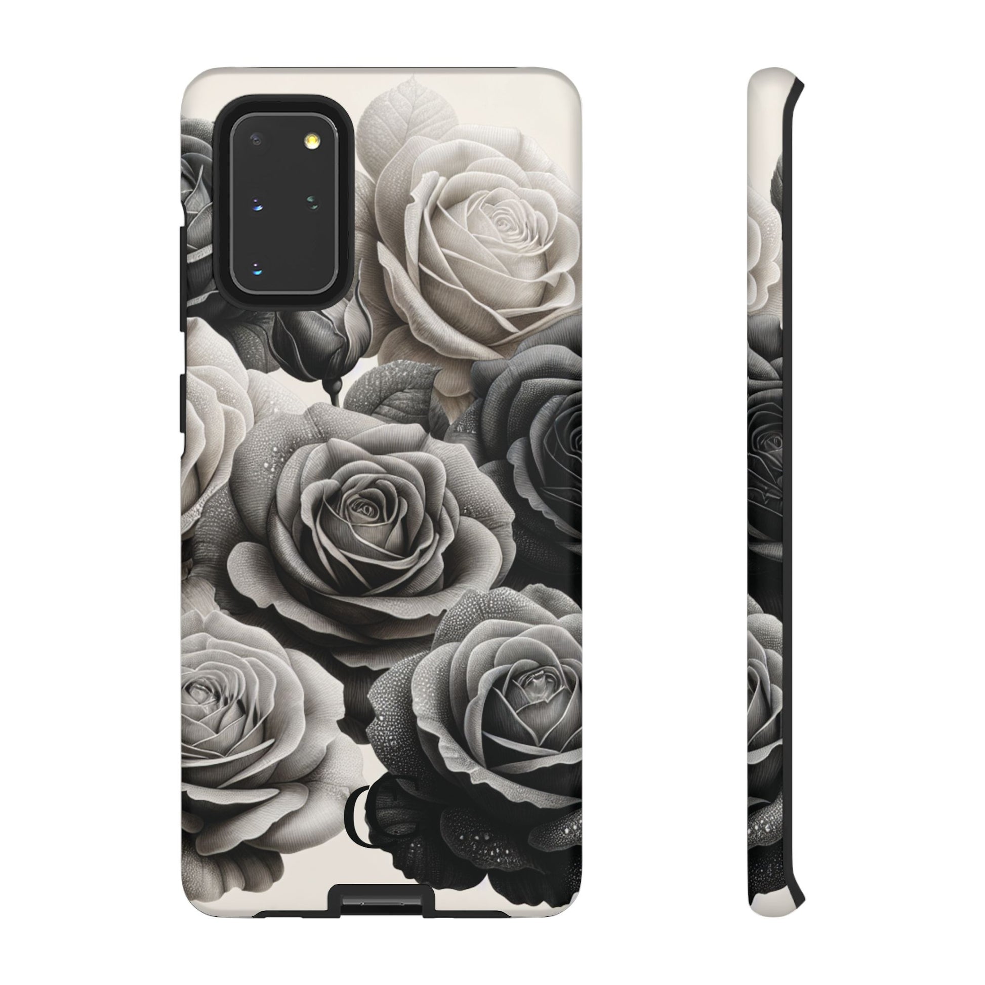 Elegant Floral Phone Case | Tough Cases with Black and White Roses | Stylish Gift for Her, Samsung Case, Vintage Design