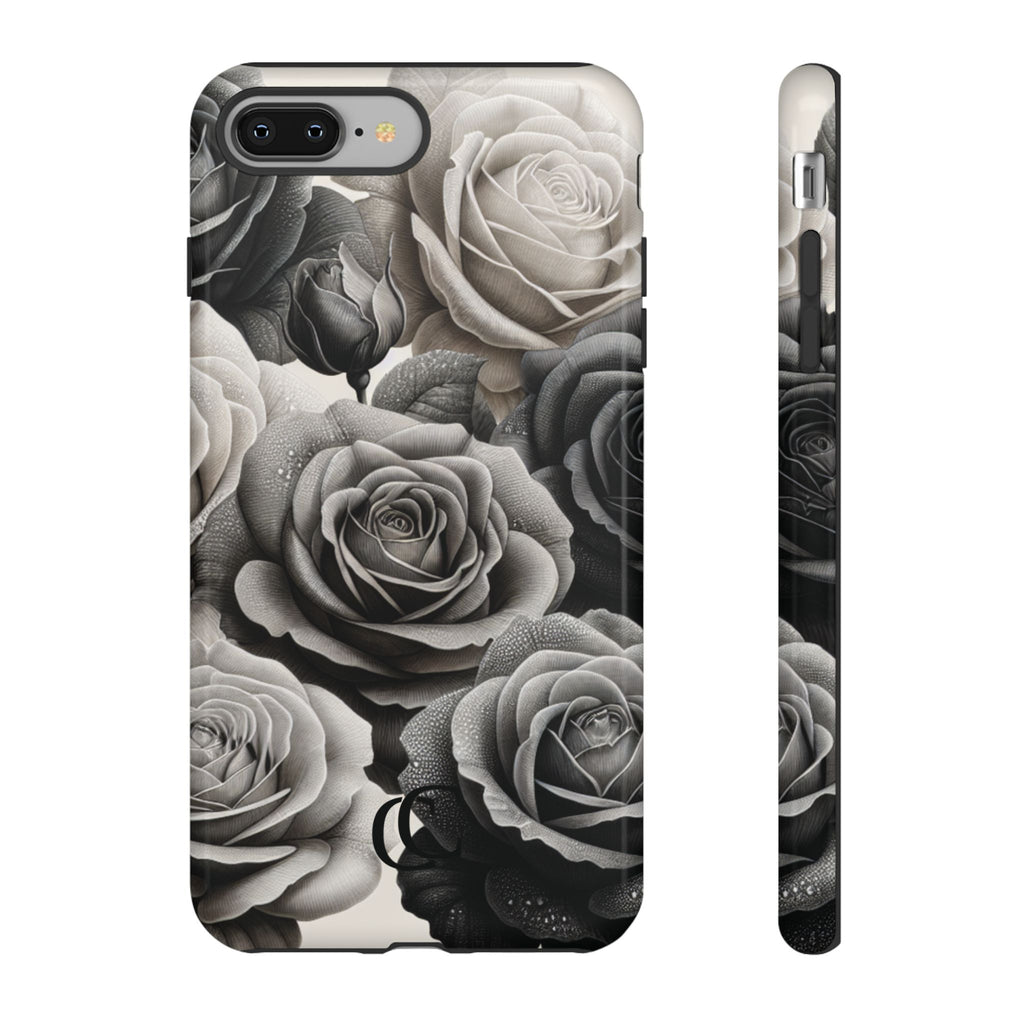 Elegant Floral Phone Case | Tough Cases with Black and White Roses | Stylish Gift for Her, iPhone Cover, Vintage Design