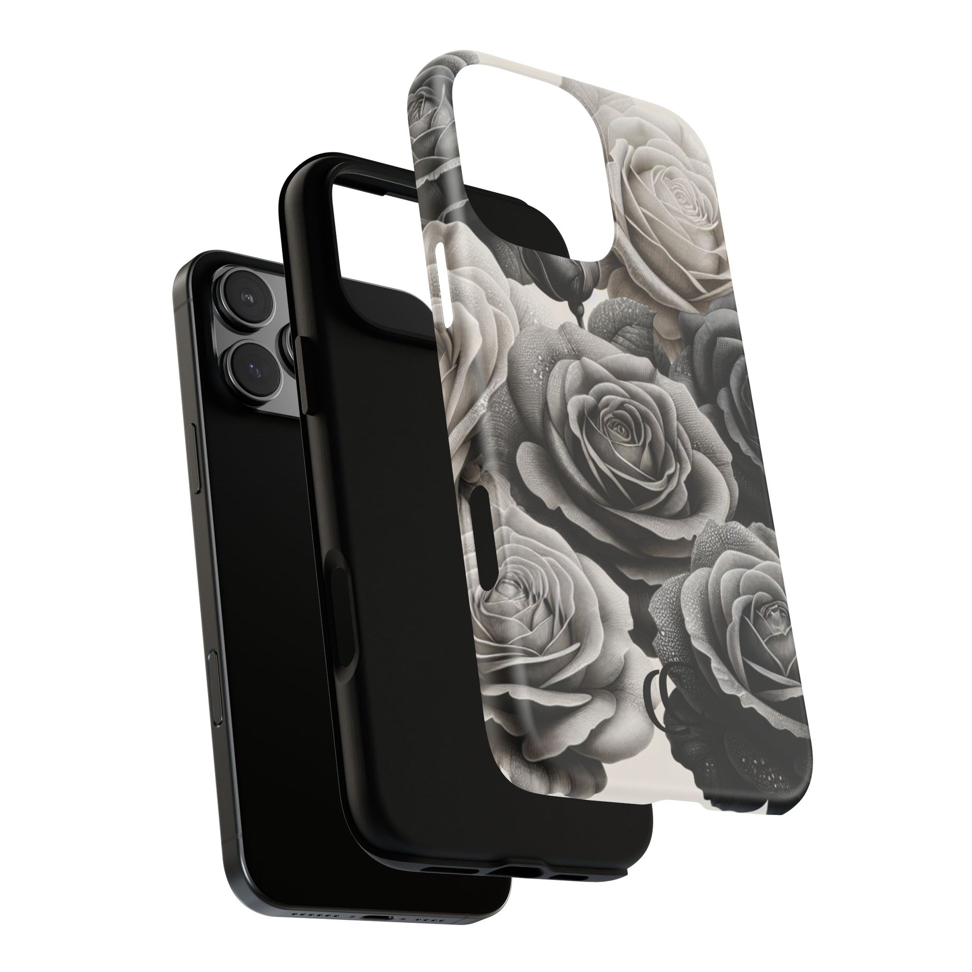 Elegant Floral Phone Case | Tough Cases with Black and White Roses | Stylish Gift for Her, iPhone Cover, Vintage Design