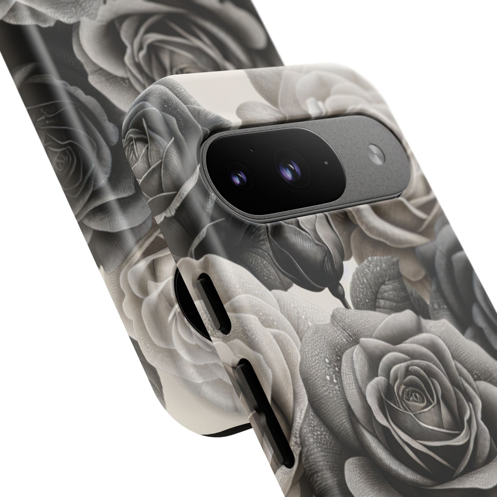 Elegant Floral Phone Case | Tough Cases with Black and White Roses | Stylish Gift for Her, Google Pixel Case, Vintage Design