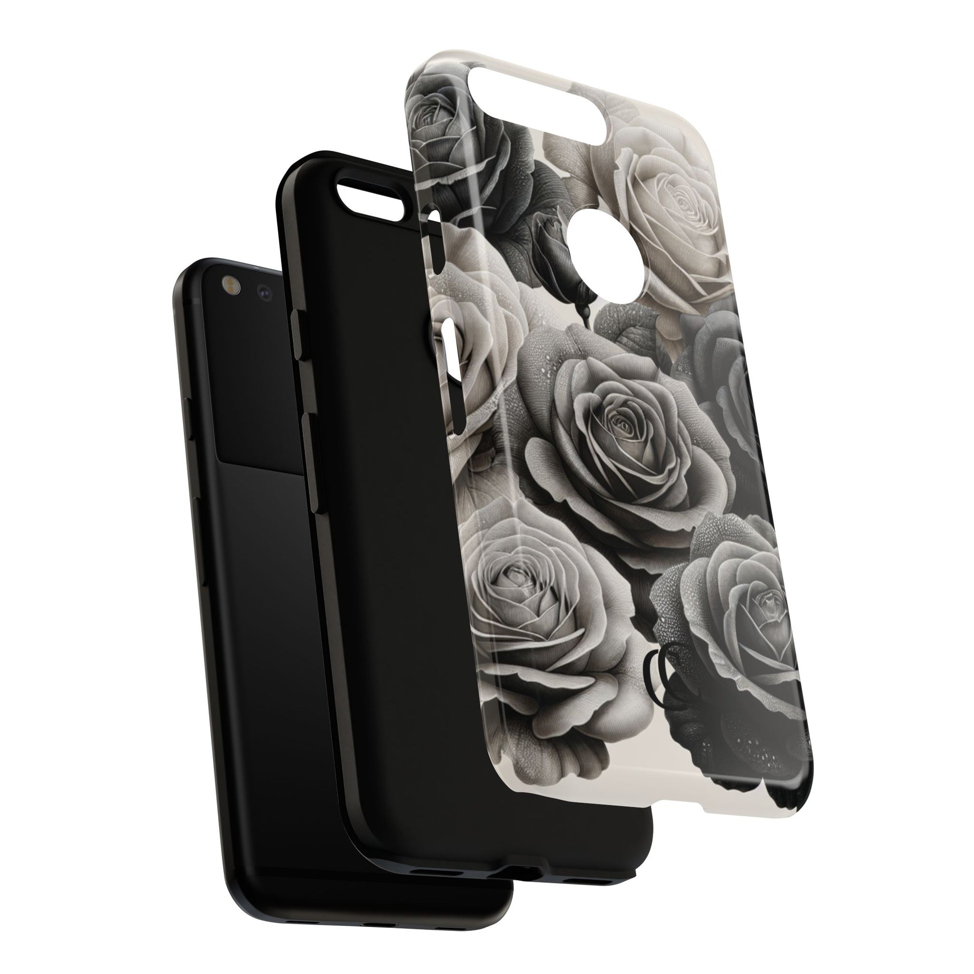 Elegant Floral Phone Case | Tough Cases with Black and White Roses | Stylish Gift for Her, Google Pixel Case, Vintage Design