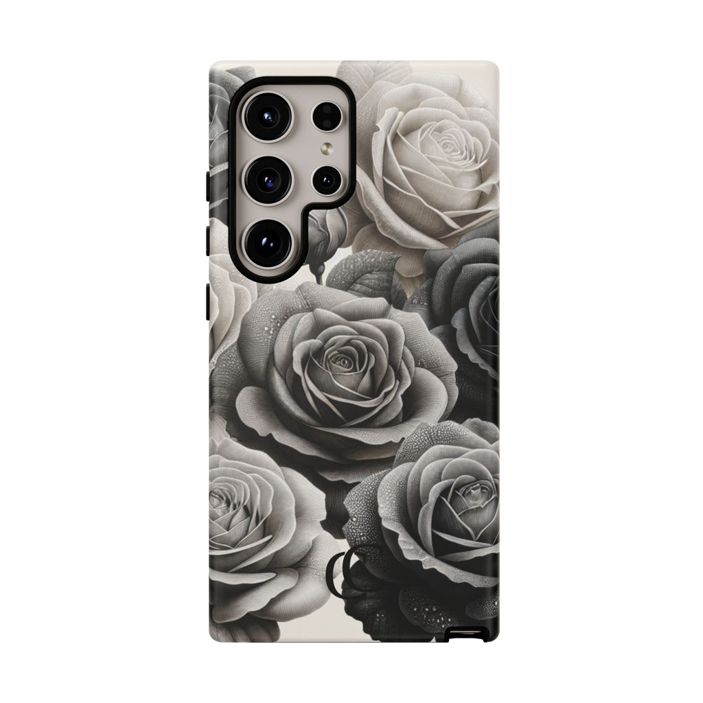 Elegant Floral Phone Case | Tough Cases with Black and White Roses | Stylish Gift for Her, Samsung Case, Vintage Design