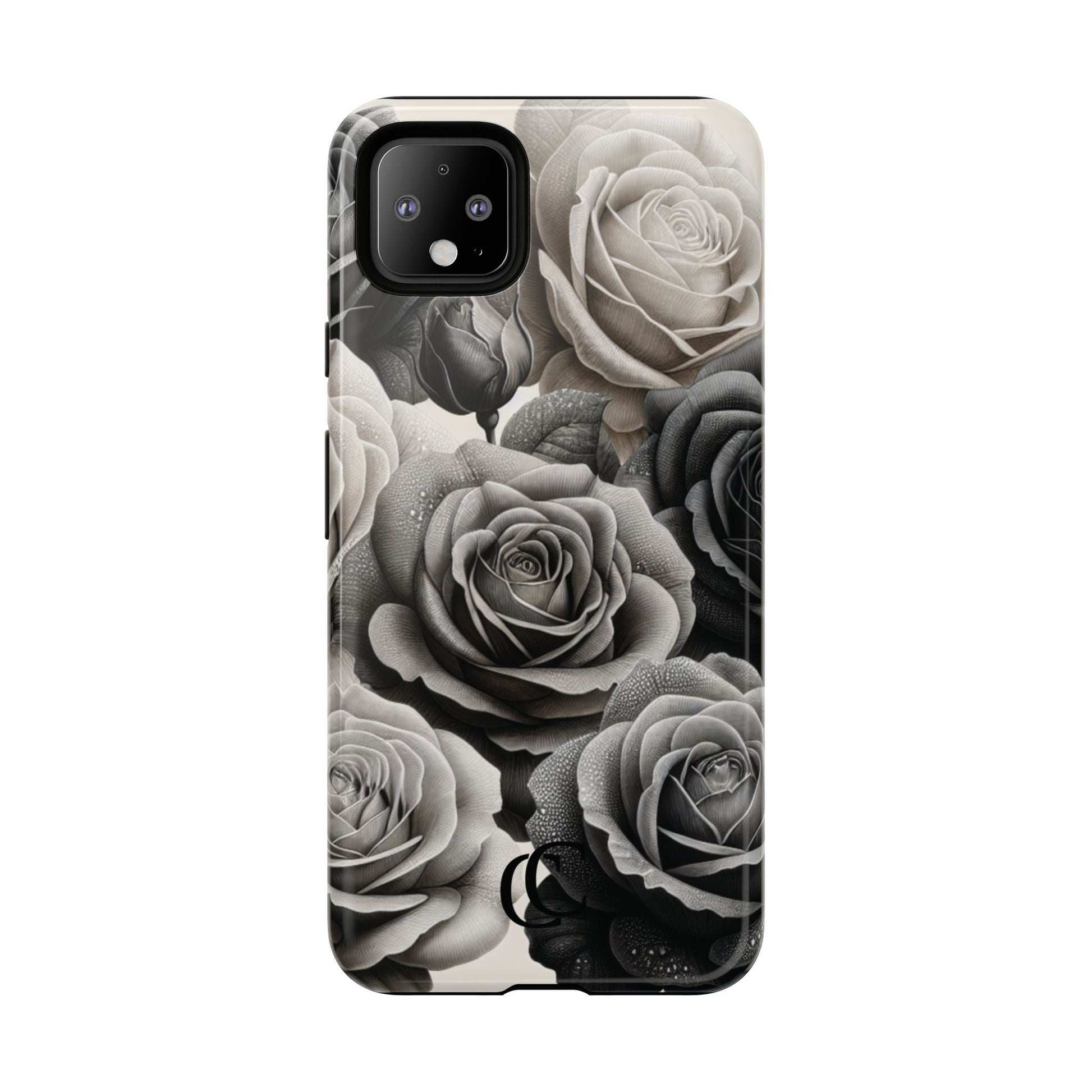 Elegant Floral Phone Case | Tough Cases with Black and White Roses | Stylish Gift for Her, Google Pixel Case, Vintage Design
