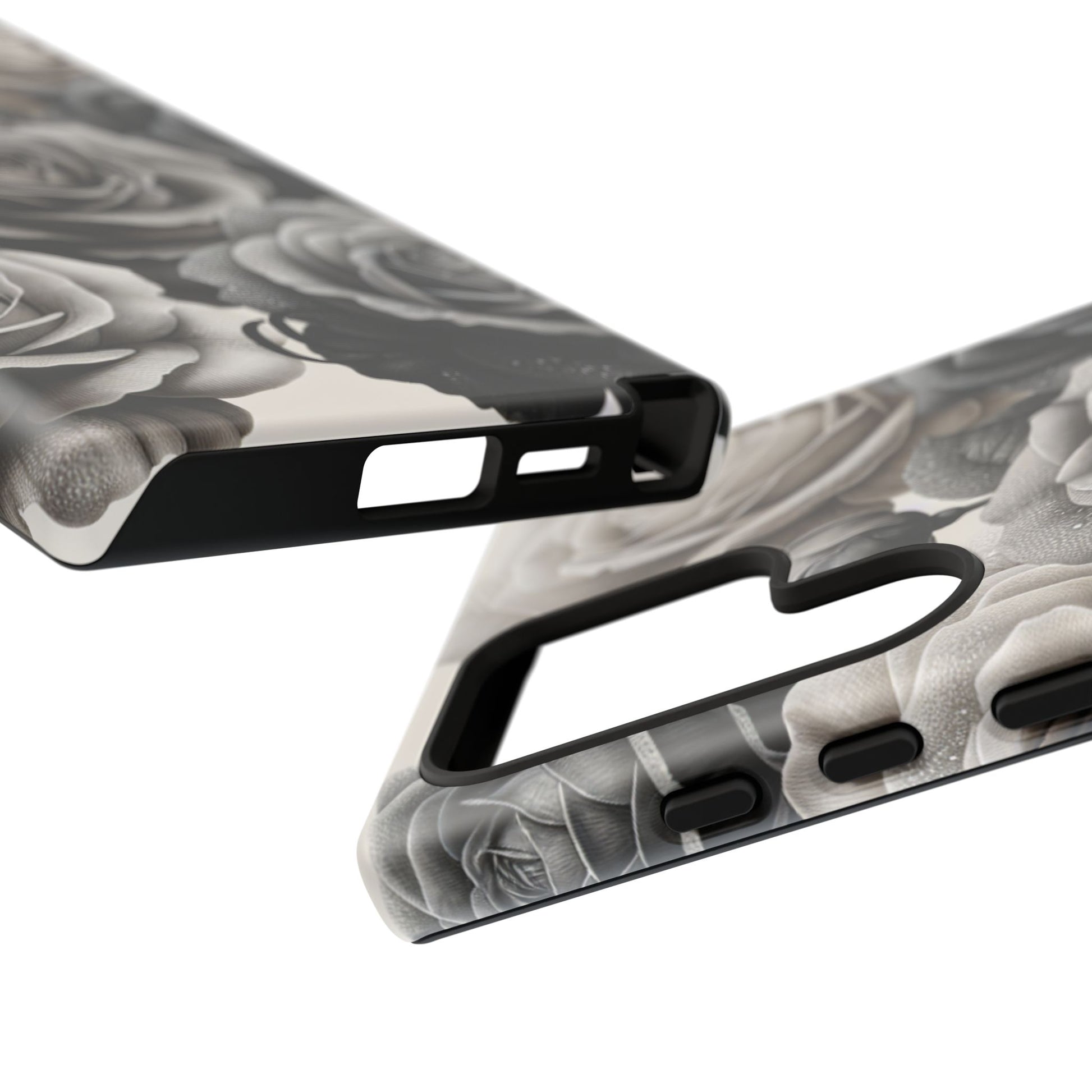 Elegant Floral Phone Case | Tough Cases with Black and White Roses | Stylish Gift for Her, Samsung Case, Vintage Design