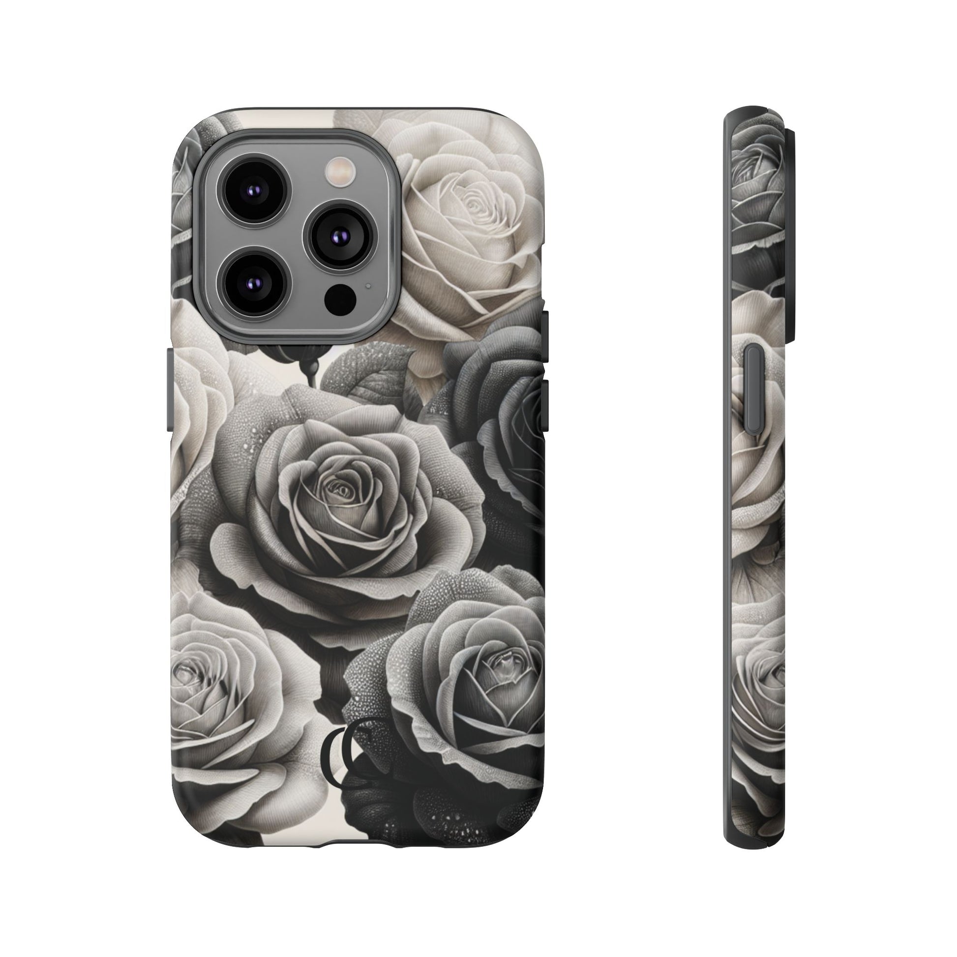 Elegant Floral Phone Case | Tough Cases with Black and White Roses | Stylish Gift for Her, iPhone Cover, Vintage Design