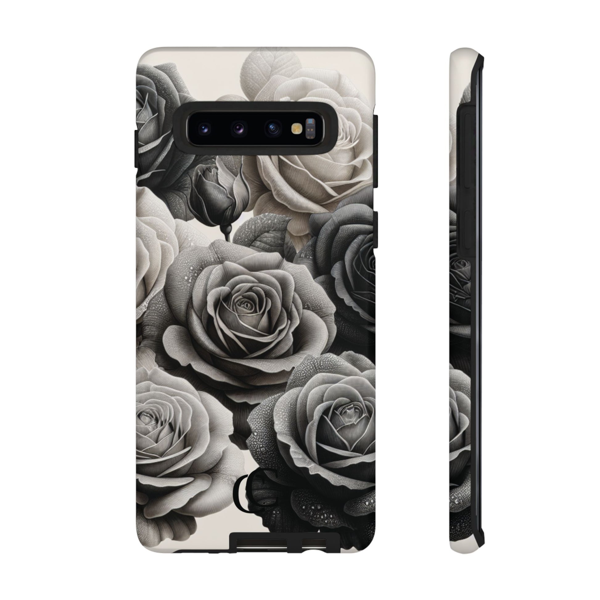 Elegant Floral Phone Case | Tough Cases with Black and White Roses | Stylish Gift for Her, Samsung Case, Vintage Design