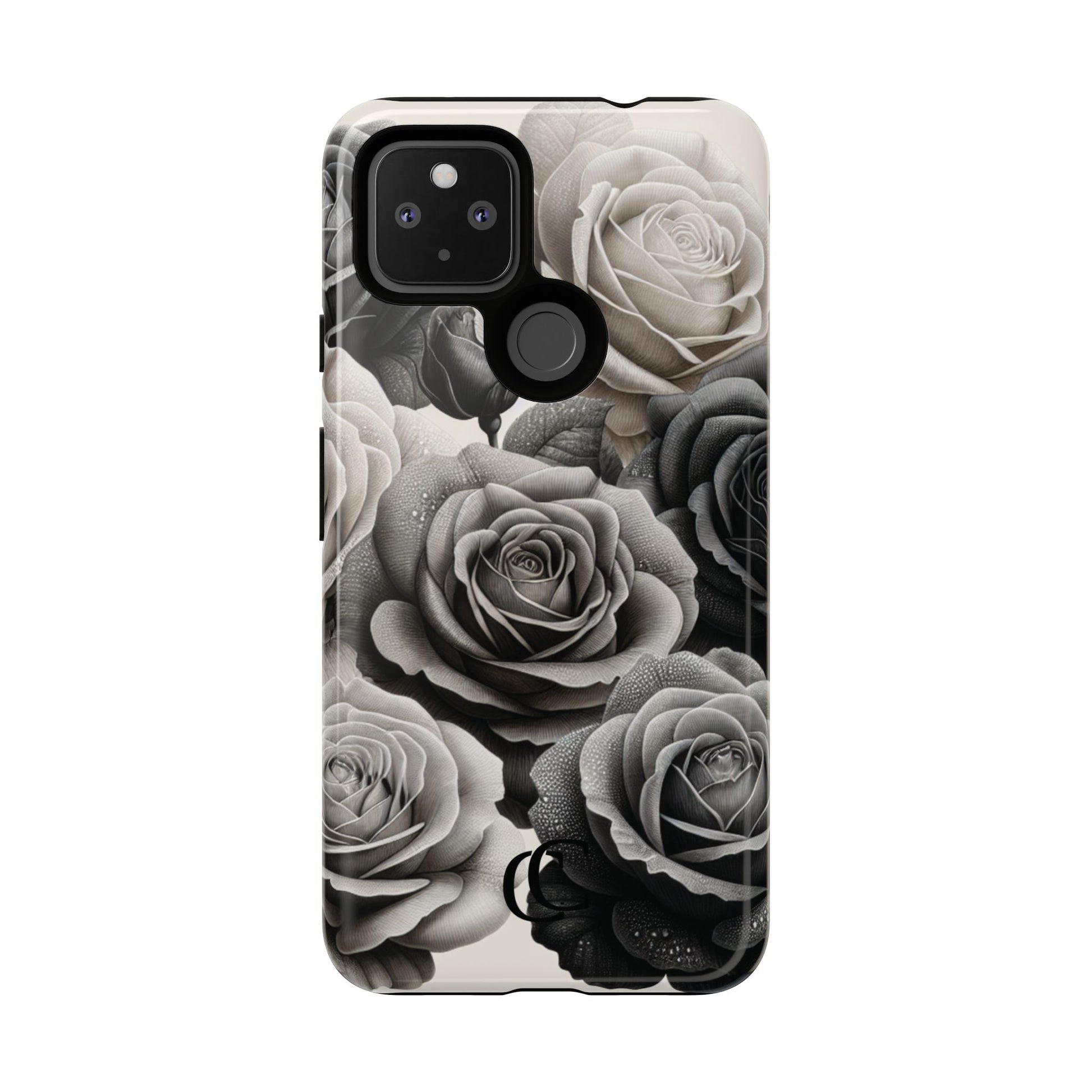 Elegant Floral Phone Case | Tough Cases with Black and White Roses | Stylish Gift for Her, Google Pixel Case, Vintage Design