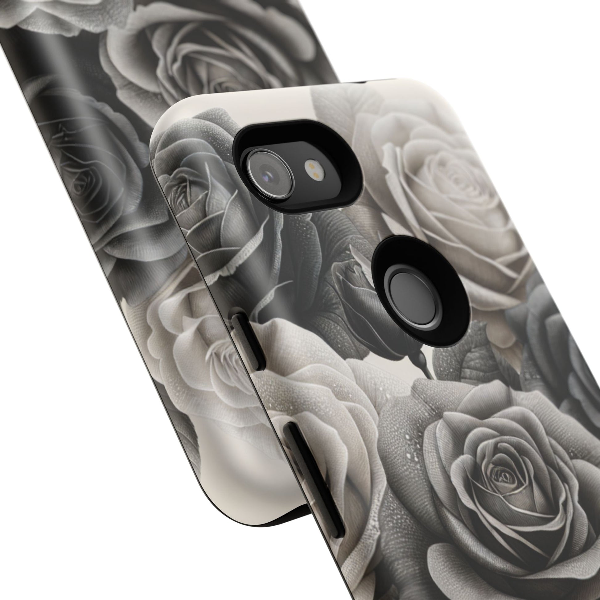 Elegant Floral Phone Case | Tough Cases with Black and White Roses | Stylish Gift for Her, Google Pixel Case, Vintage Design