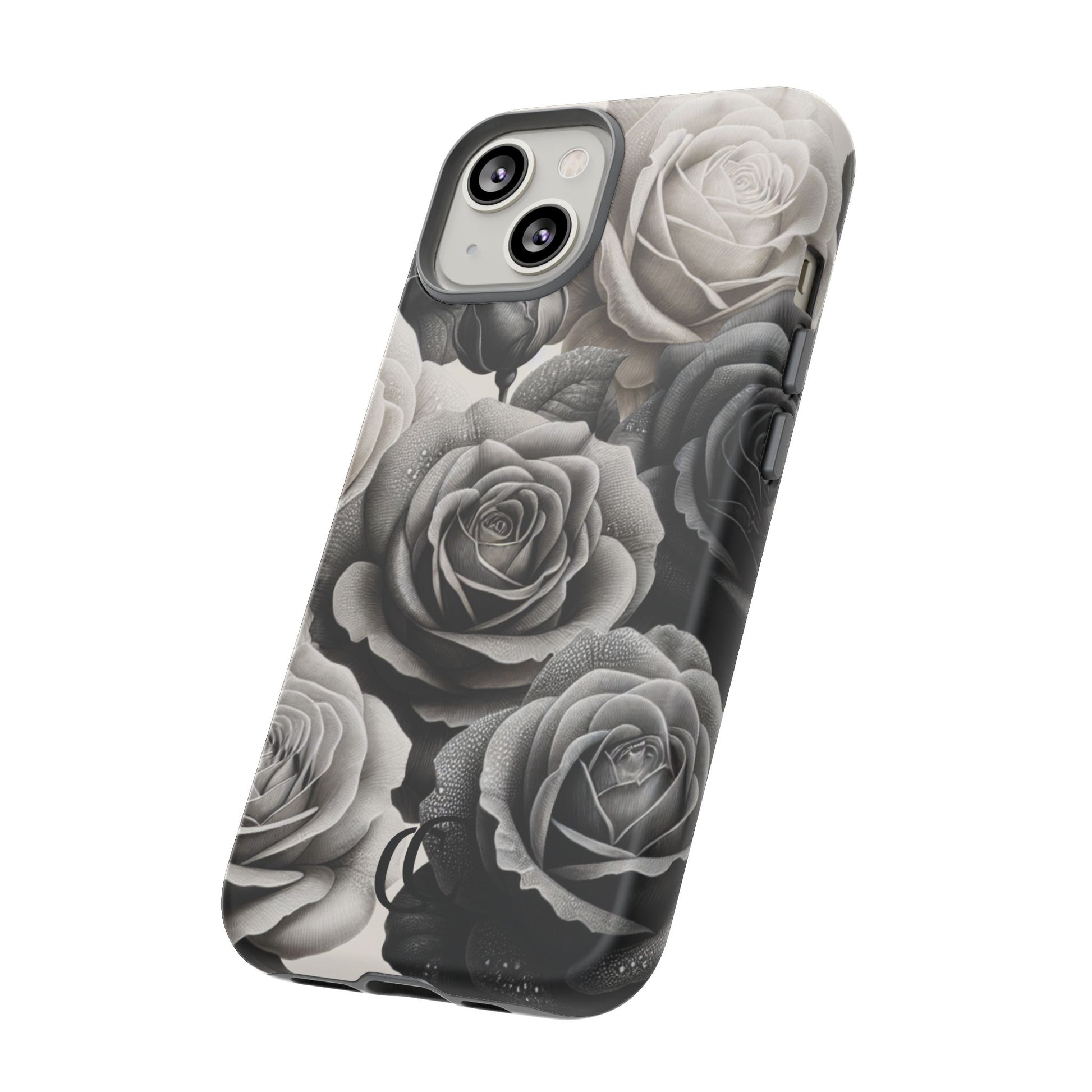 Elegant Floral Phone Case | Tough Cases with Black and White Roses | Stylish Gift for Her, iPhone Cover, Vintage Design