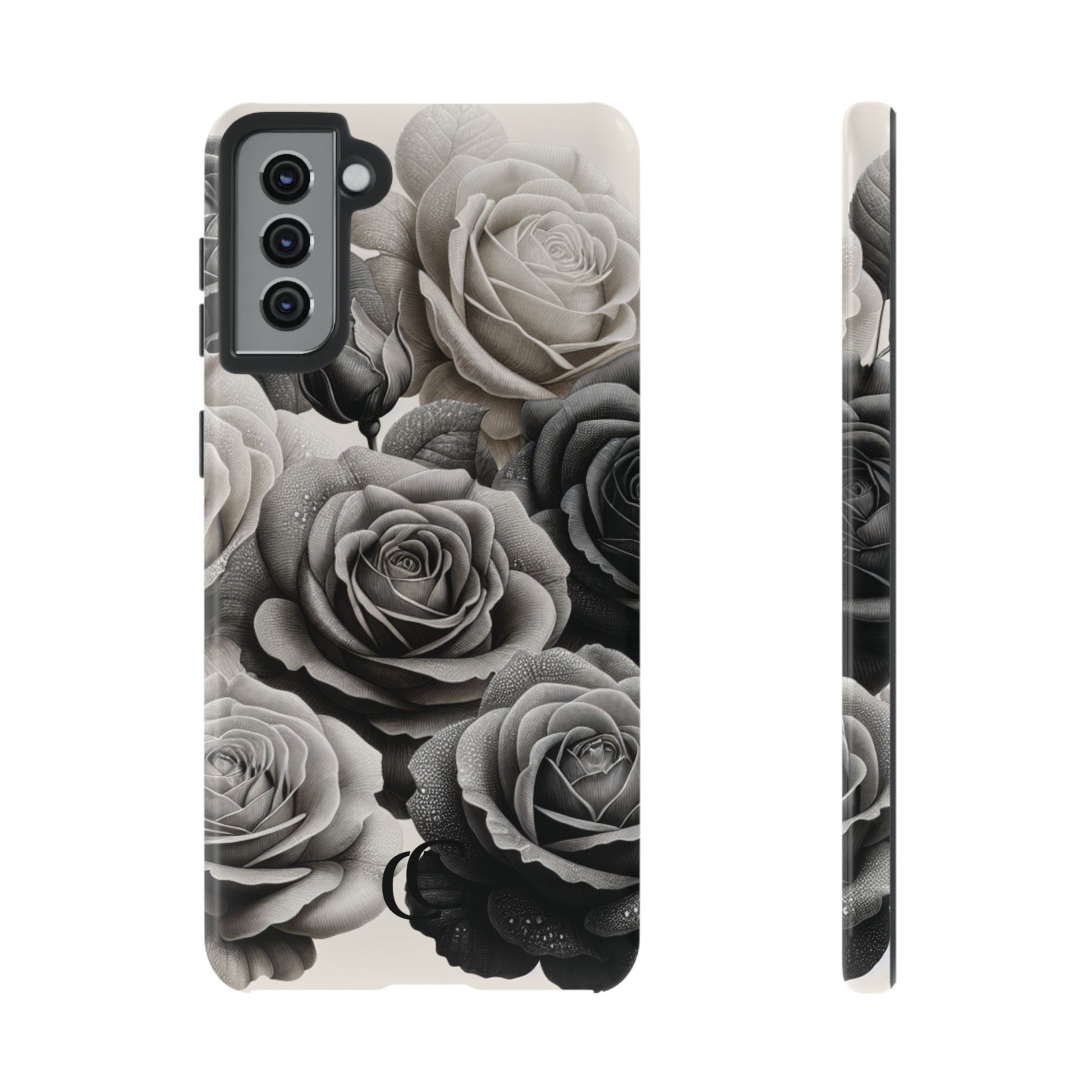 Elegant Floral Phone Case | Tough Cases with Black and White Roses | Stylish Gift for Her, Samsung Case, Vintage Design
