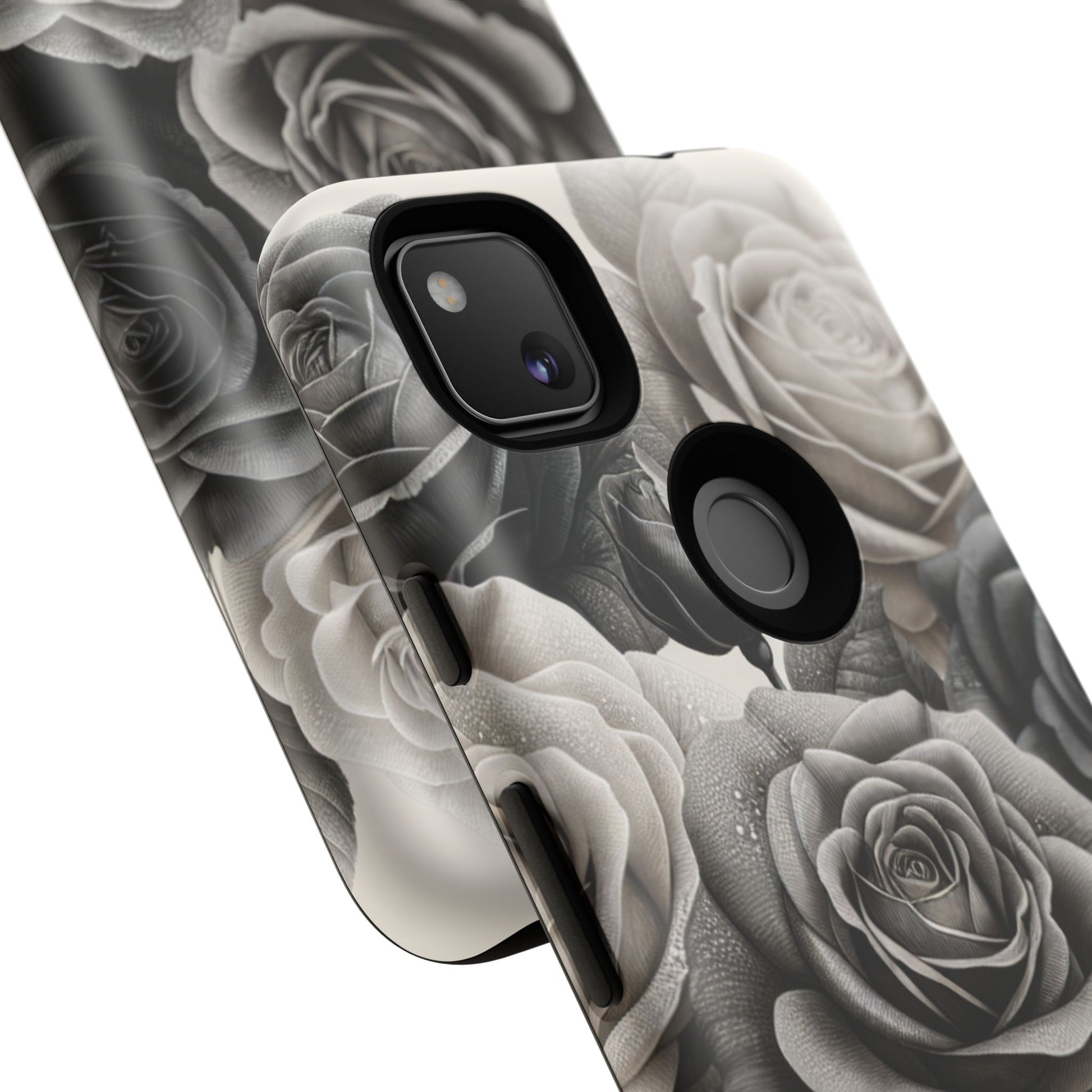 Elegant Floral Phone Case | Tough Cases with Black and White Roses | Stylish Gift for Her, Google Pixel Case, Vintage Design