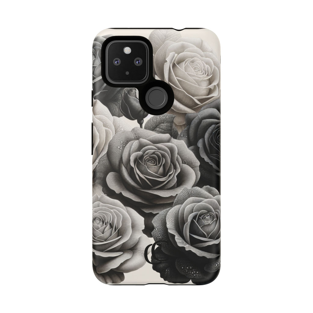 Elegant Floral Phone Case | Tough Cases with Black and White Roses | Stylish Gift for Her, Google Pixel Case, Vintage Design