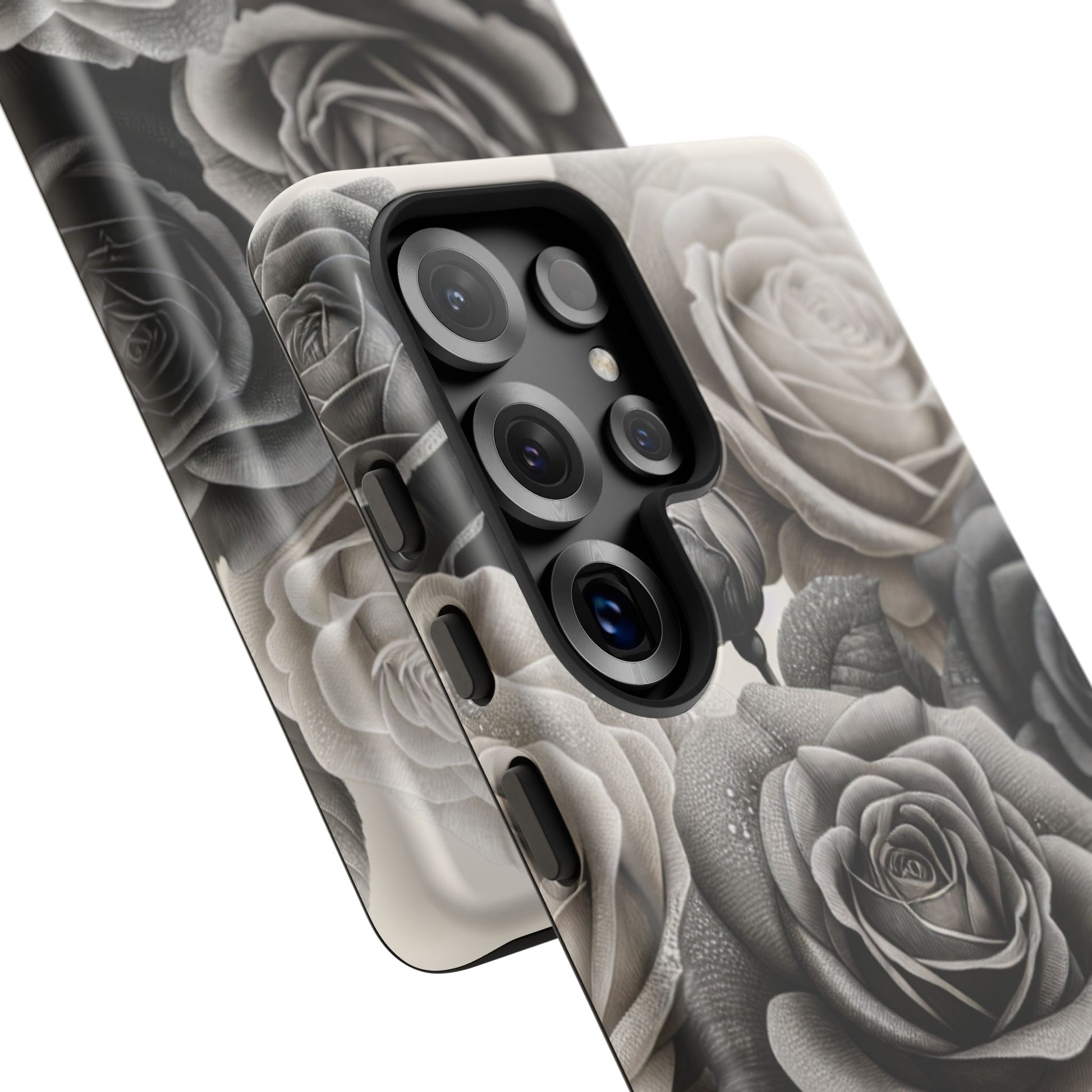 Elegant Floral Phone Case | Tough Cases with Black and White Roses | Stylish Gift for Her, Samsung Case, Vintage Design