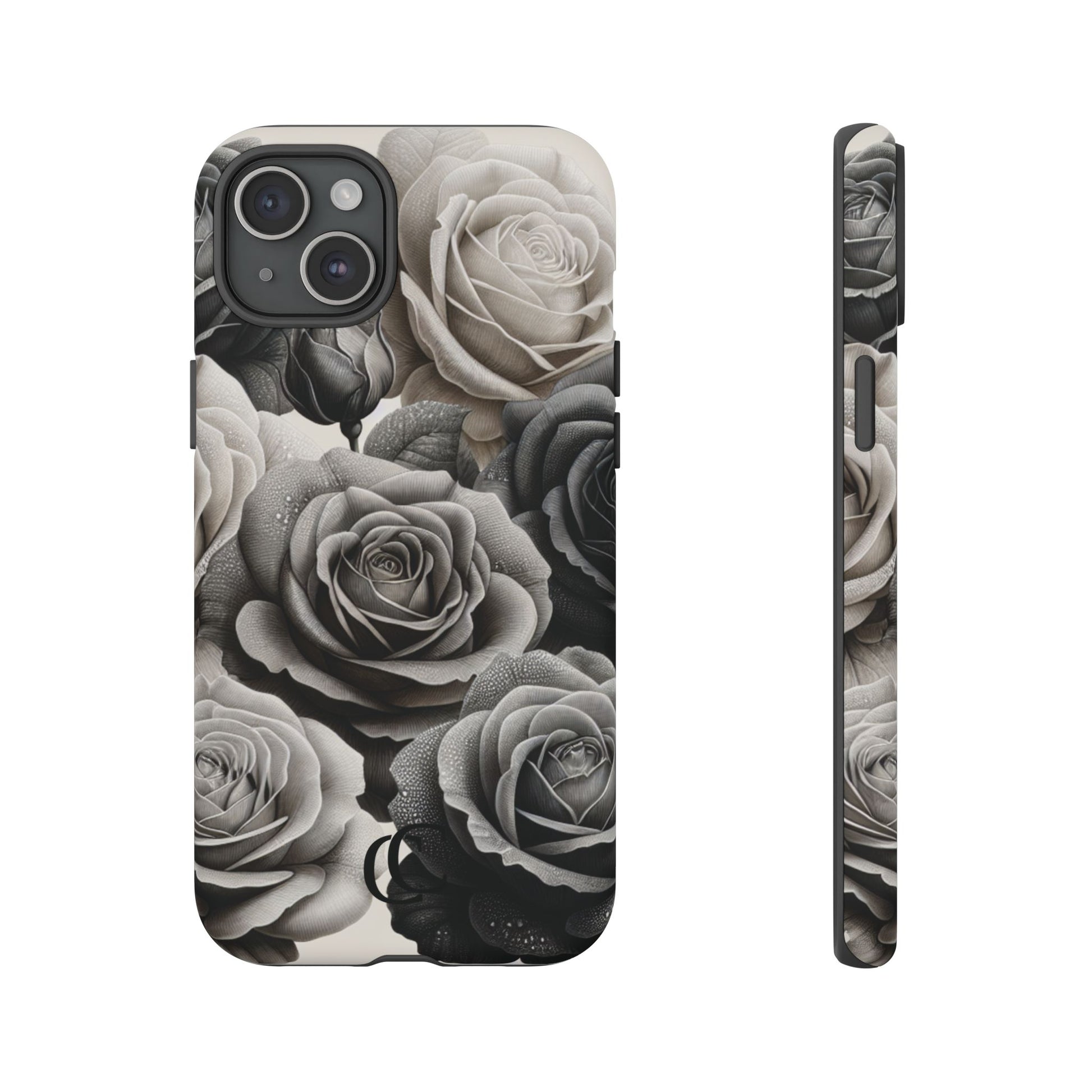 Elegant Floral Phone Case | Tough Cases with Black and White Roses | Stylish Gift for Her, iPhone Cover, Vintage Design
