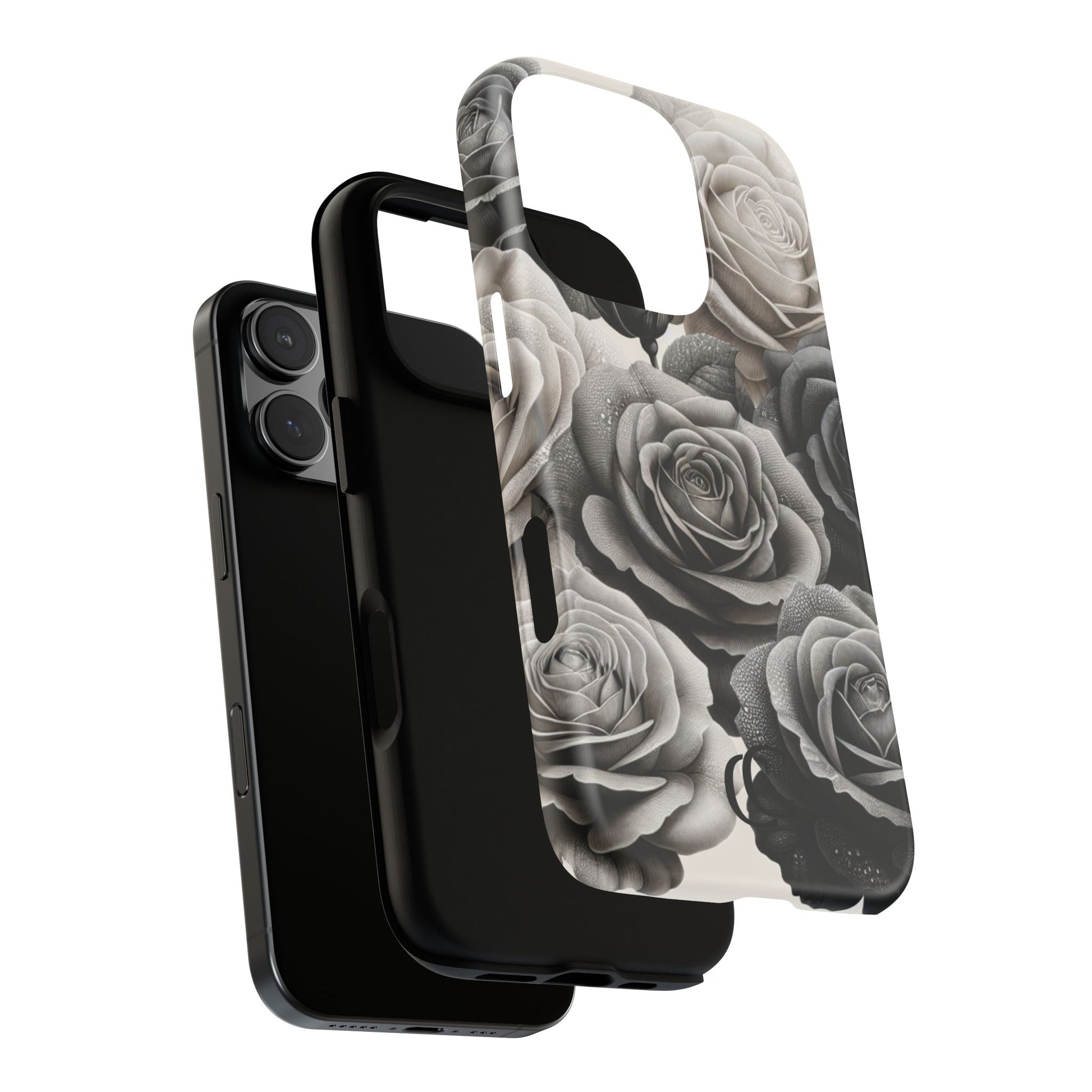 Elegant Floral Phone Case | Tough Cases with Black and White Roses | Stylish Gift for Her, iPhone Cover, Vintage Design