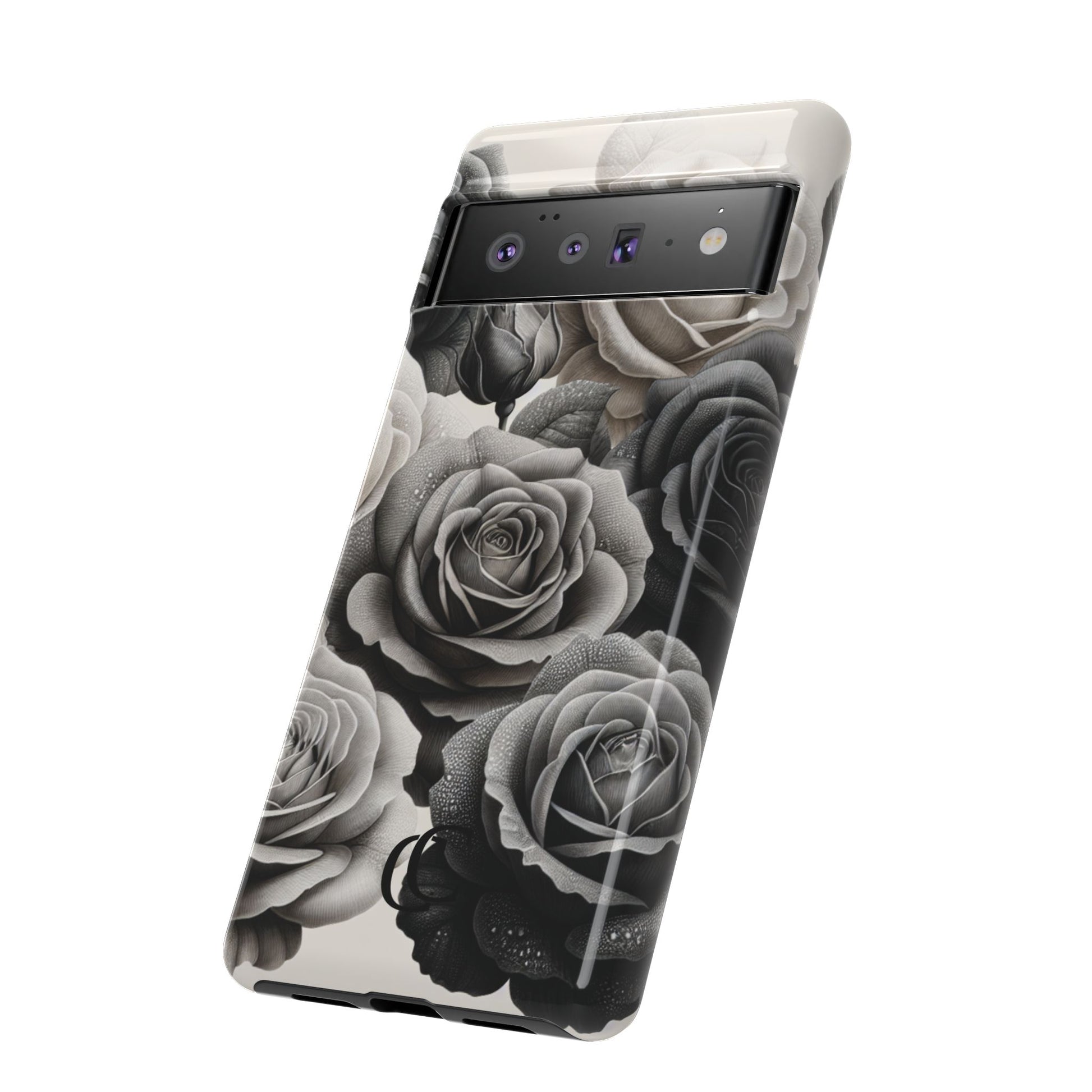 Elegant Floral Phone Case | Tough Cases with Black and White Roses | Stylish Gift for Her, Google Pixel Case, Vintage Design