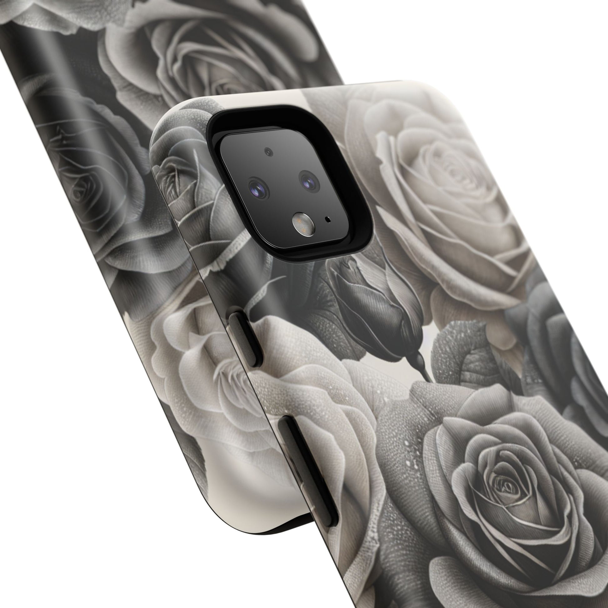 Elegant Floral Phone Case | Tough Cases with Black and White Roses | Stylish Gift for Her, Google Pixel Case, Vintage Design