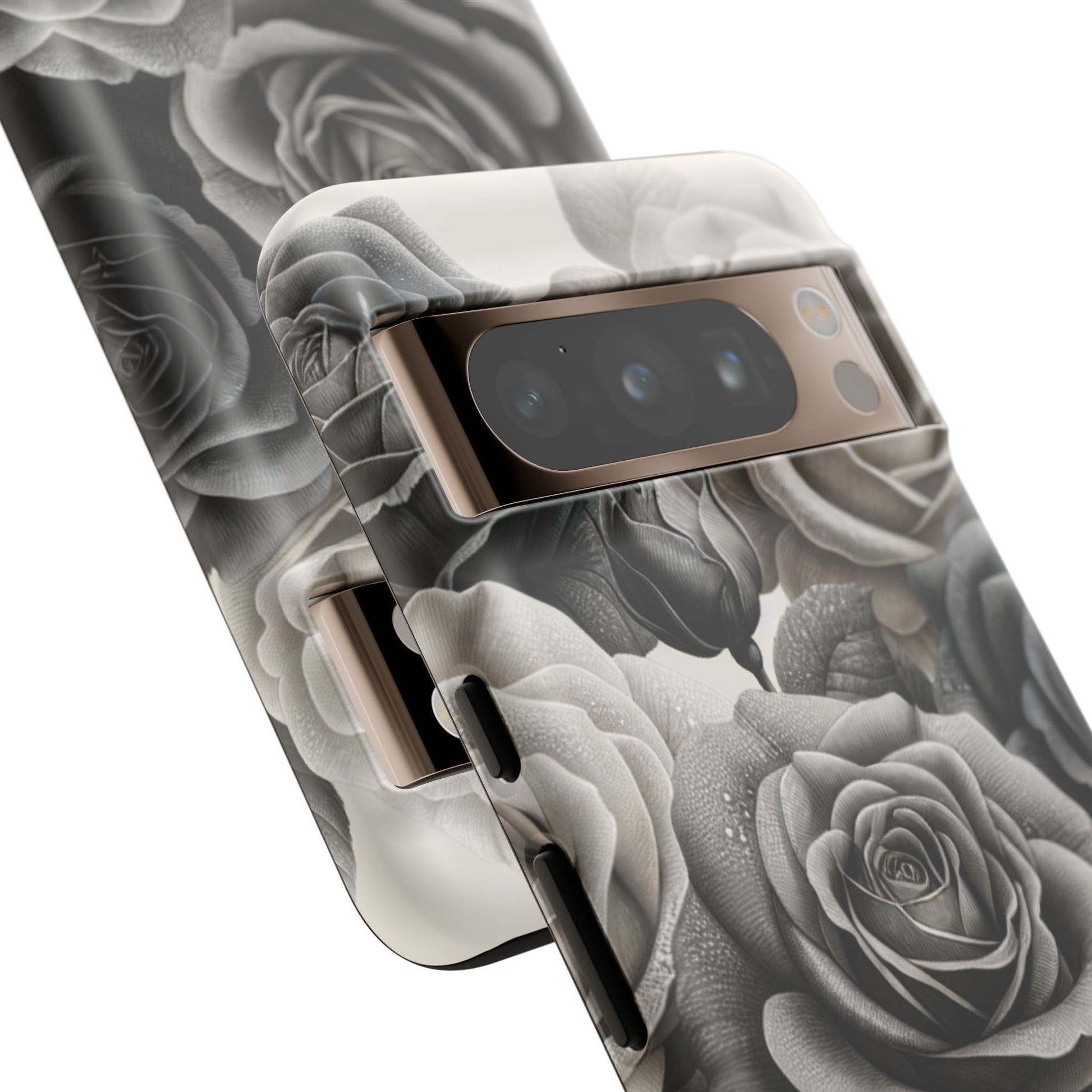Elegant Floral Phone Case | Tough Cases with Black and White Roses | Stylish Gift for Her, Google Pixel Case, Vintage Design