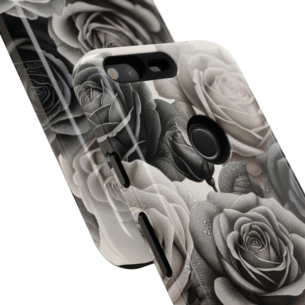 Elegant Floral Phone Case | Tough Cases with Black and White Roses | Stylish Gift for Her, Google Pixel Case, Vintage Design