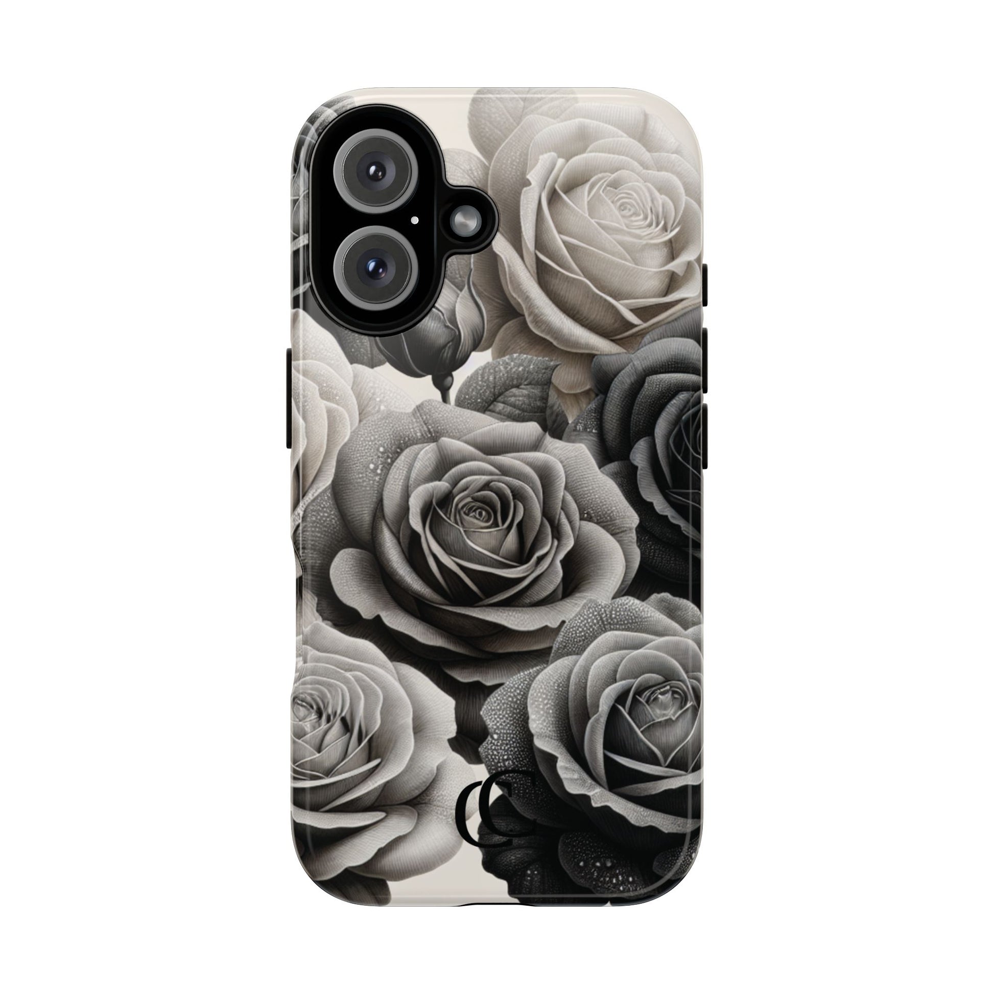 Elegant Floral Phone Case | Tough Cases with Black and White Roses | Stylish Gift for Her, iPhone Cover, Vintage Design
