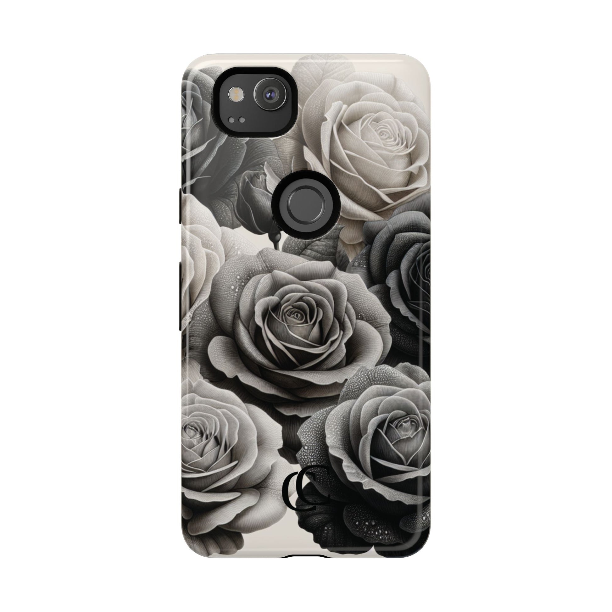Elegant Floral Phone Case | Tough Cases with Black and White Roses | Stylish Gift for Her, Google Pixel Case, Vintage Design